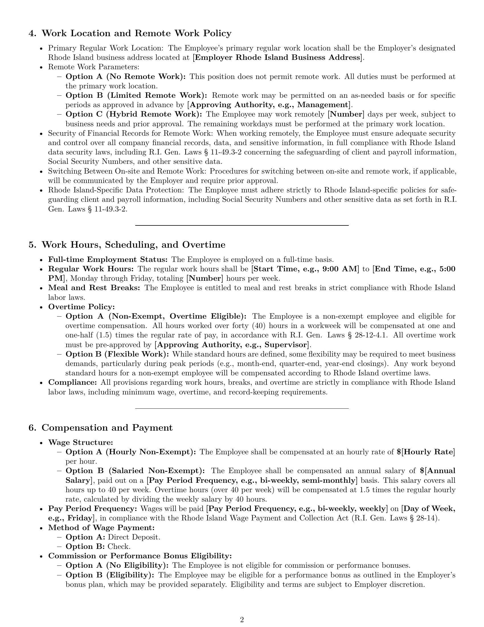 Preview page 2 of Pro Rhode Island bookkeeper employment contract template
