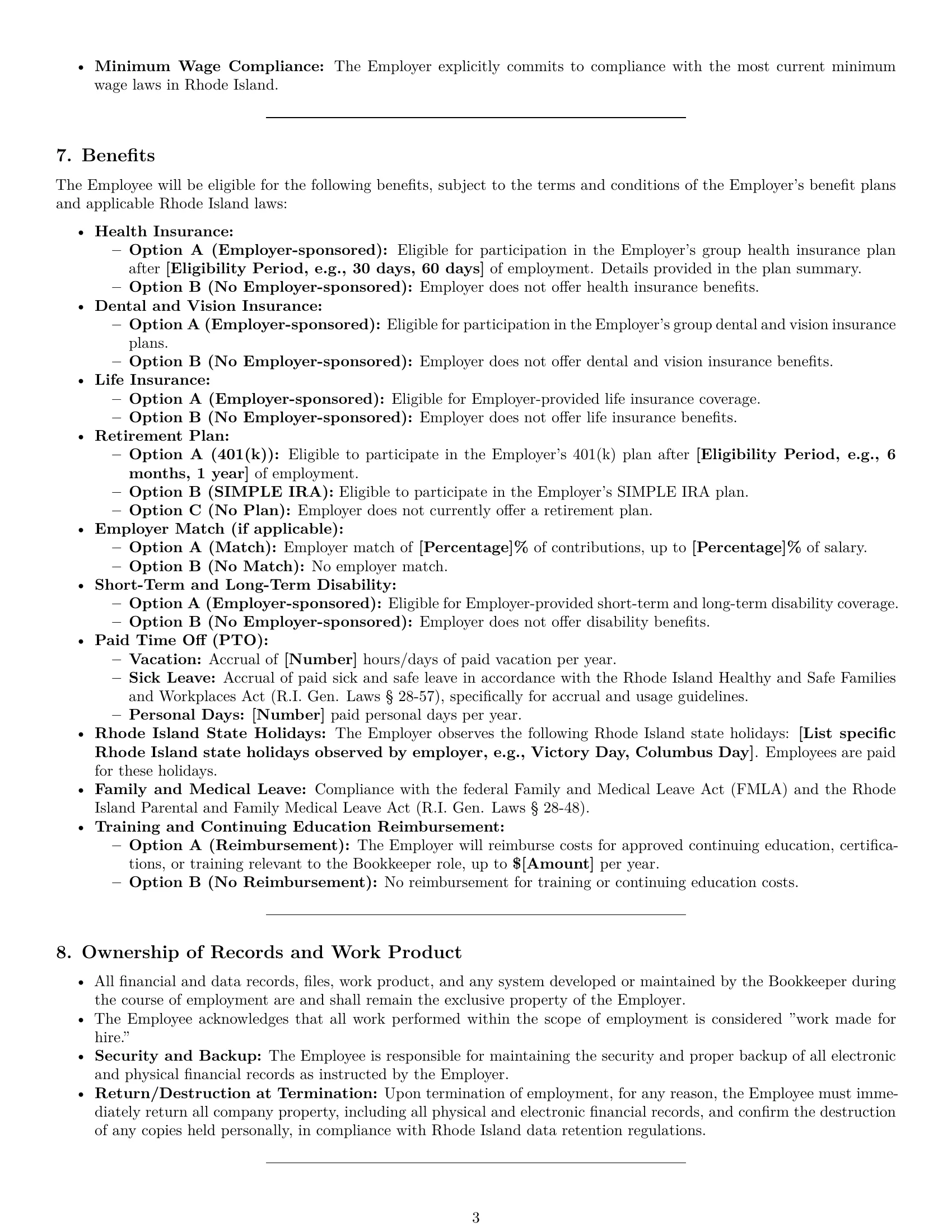 Preview page 3 of Pro Rhode Island bookkeeper employment contract template