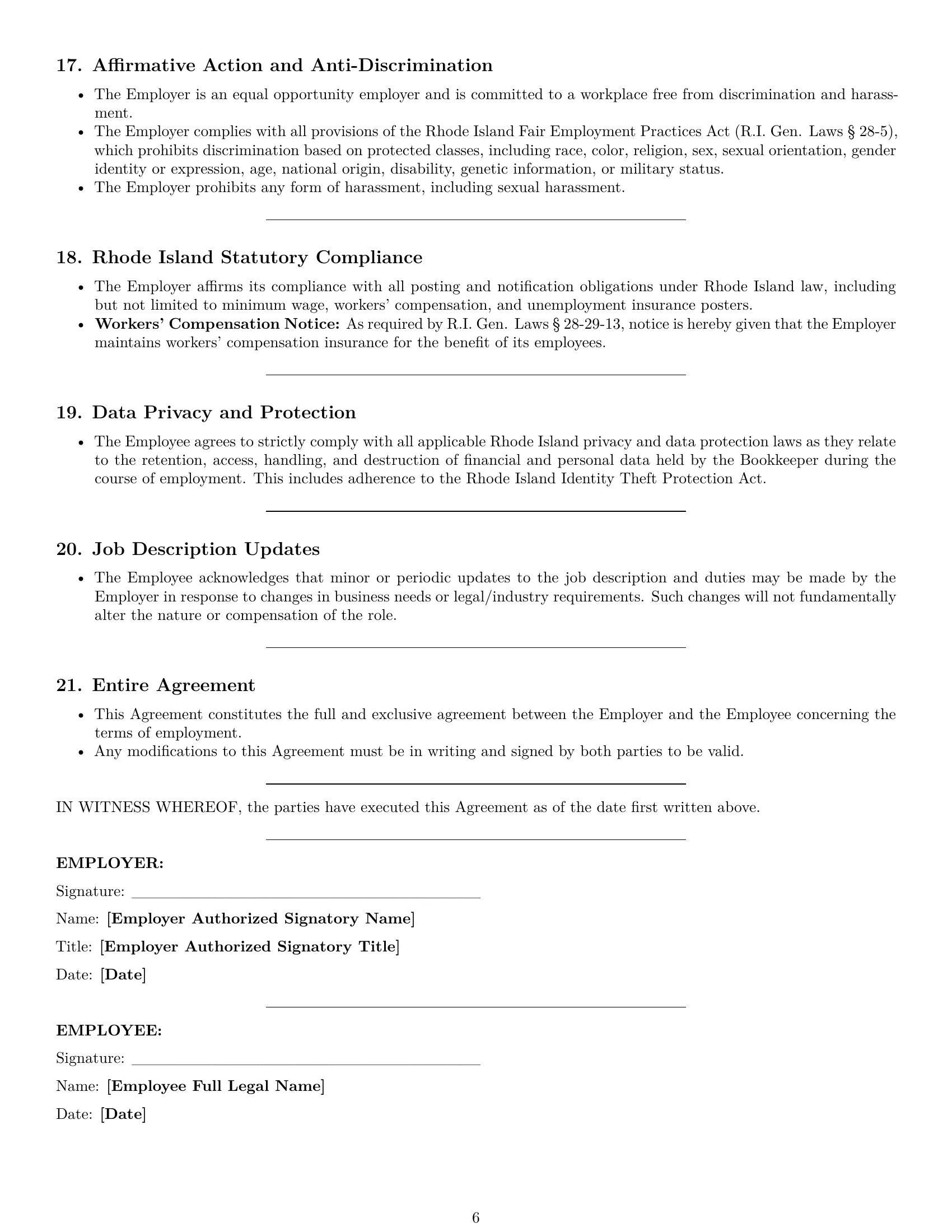 Preview page 6 of Pro Rhode Island bookkeeper employment contract template