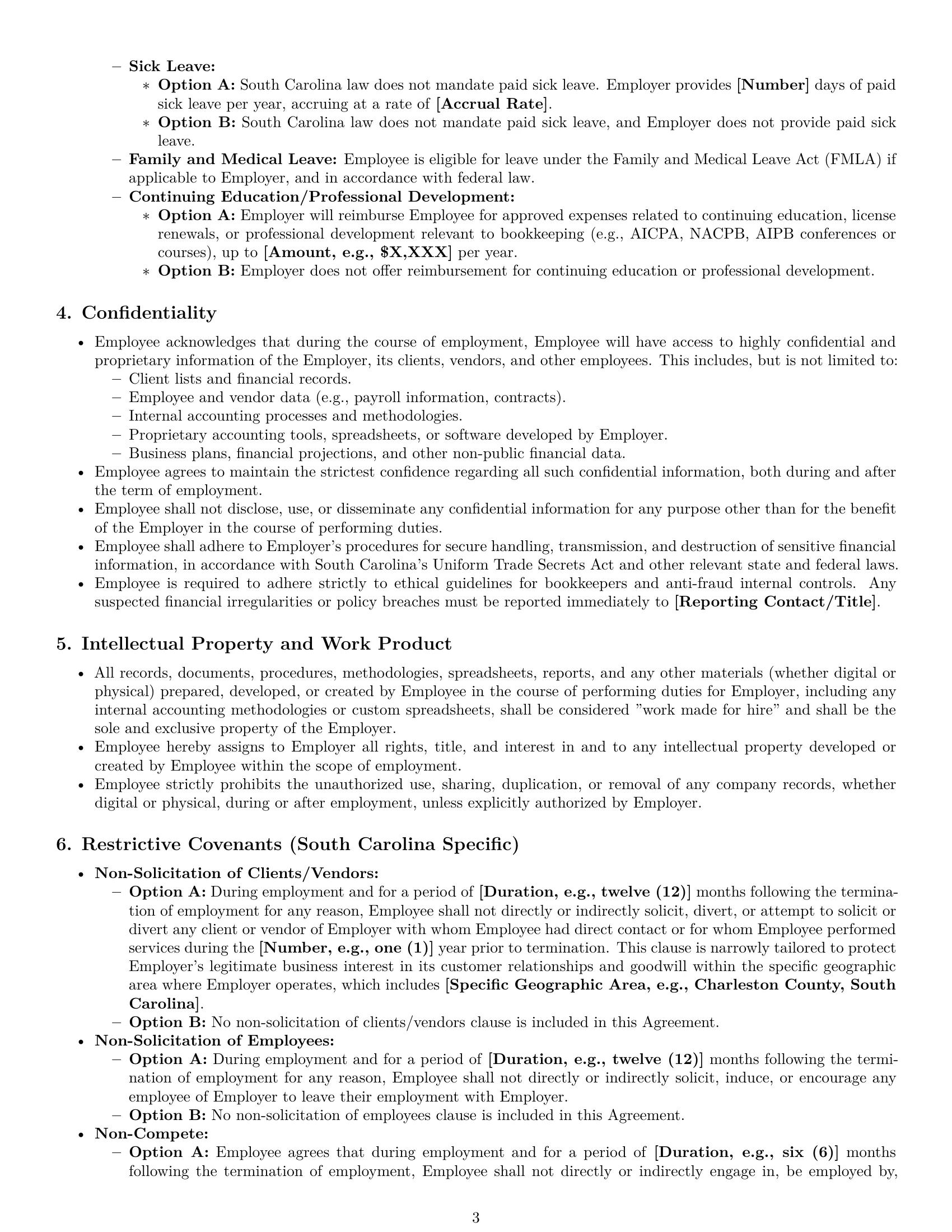 Preview page 3 of Pro South Carolina bookkeeper employment contract template