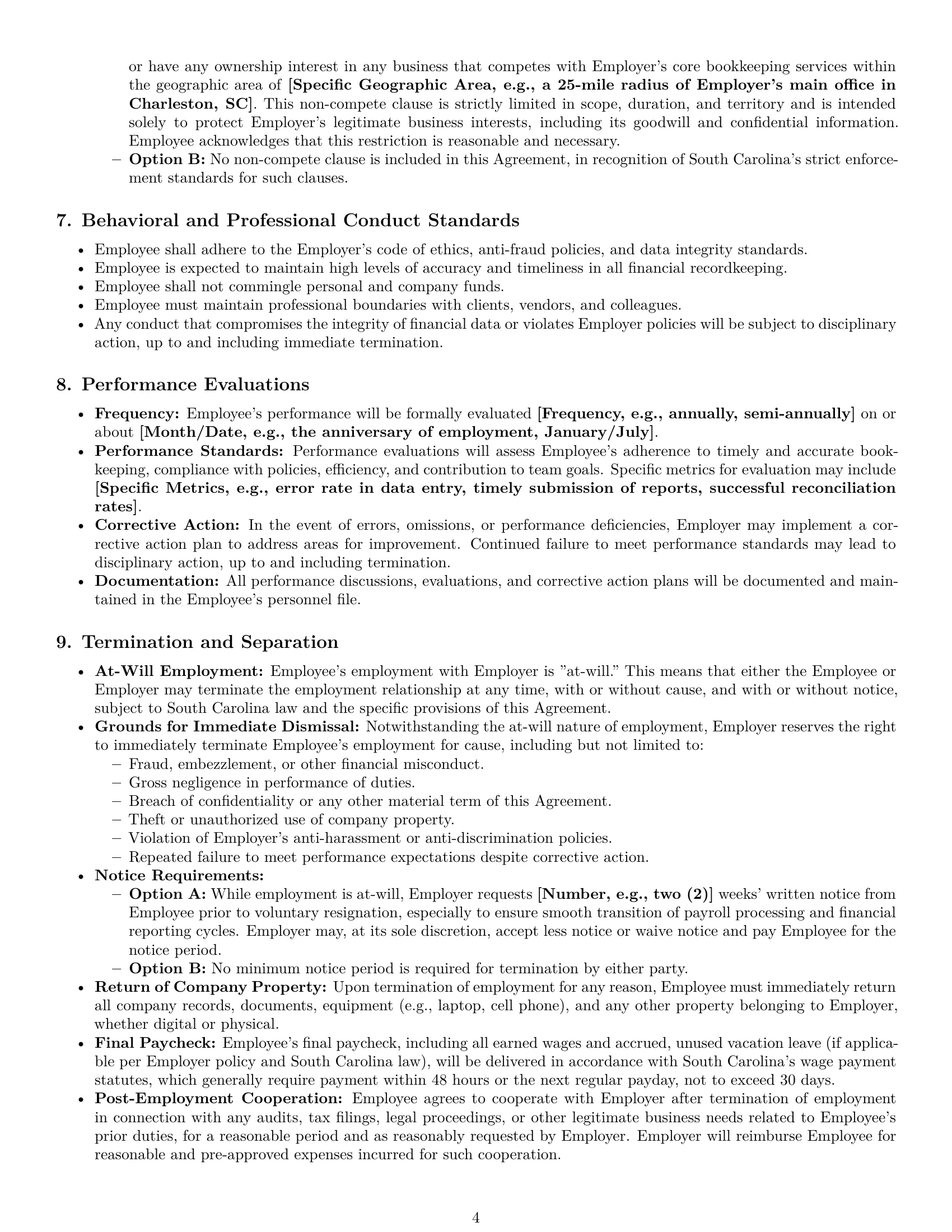 Preview page 4 of Pro South Carolina bookkeeper employment contract template