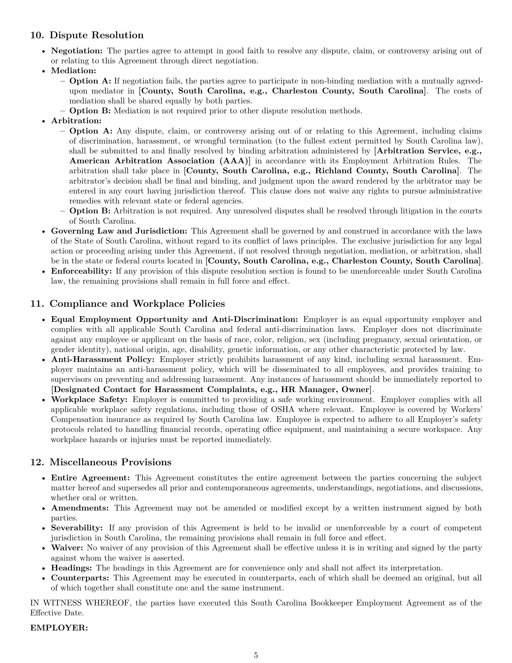 Preview page 5 of Pro South Carolina bookkeeper employment contract template