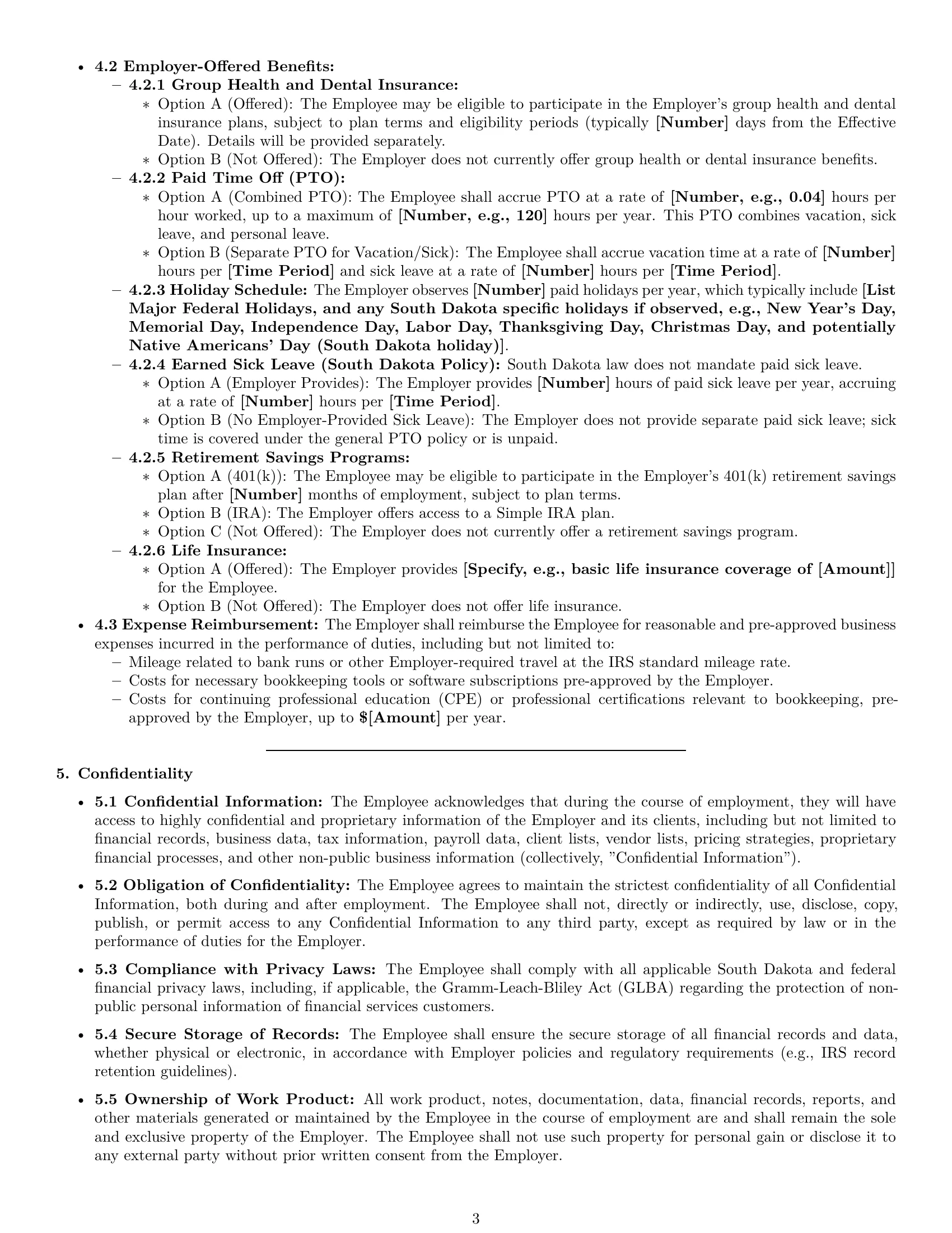Preview page 3 of Pro South Dakota bookkeeper employment contract template