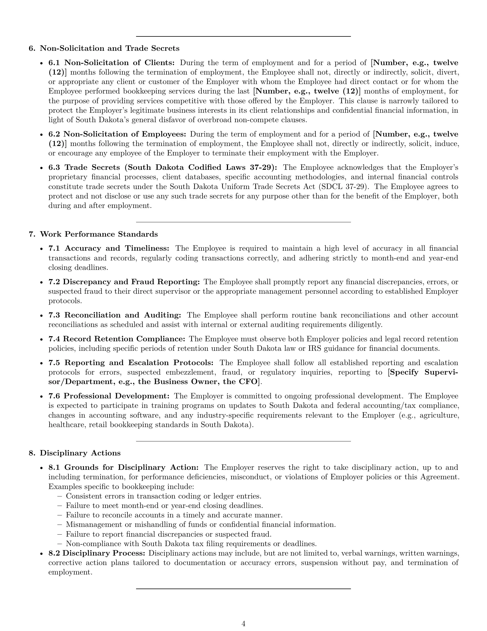 Preview page 4 of Pro South Dakota bookkeeper employment contract template
