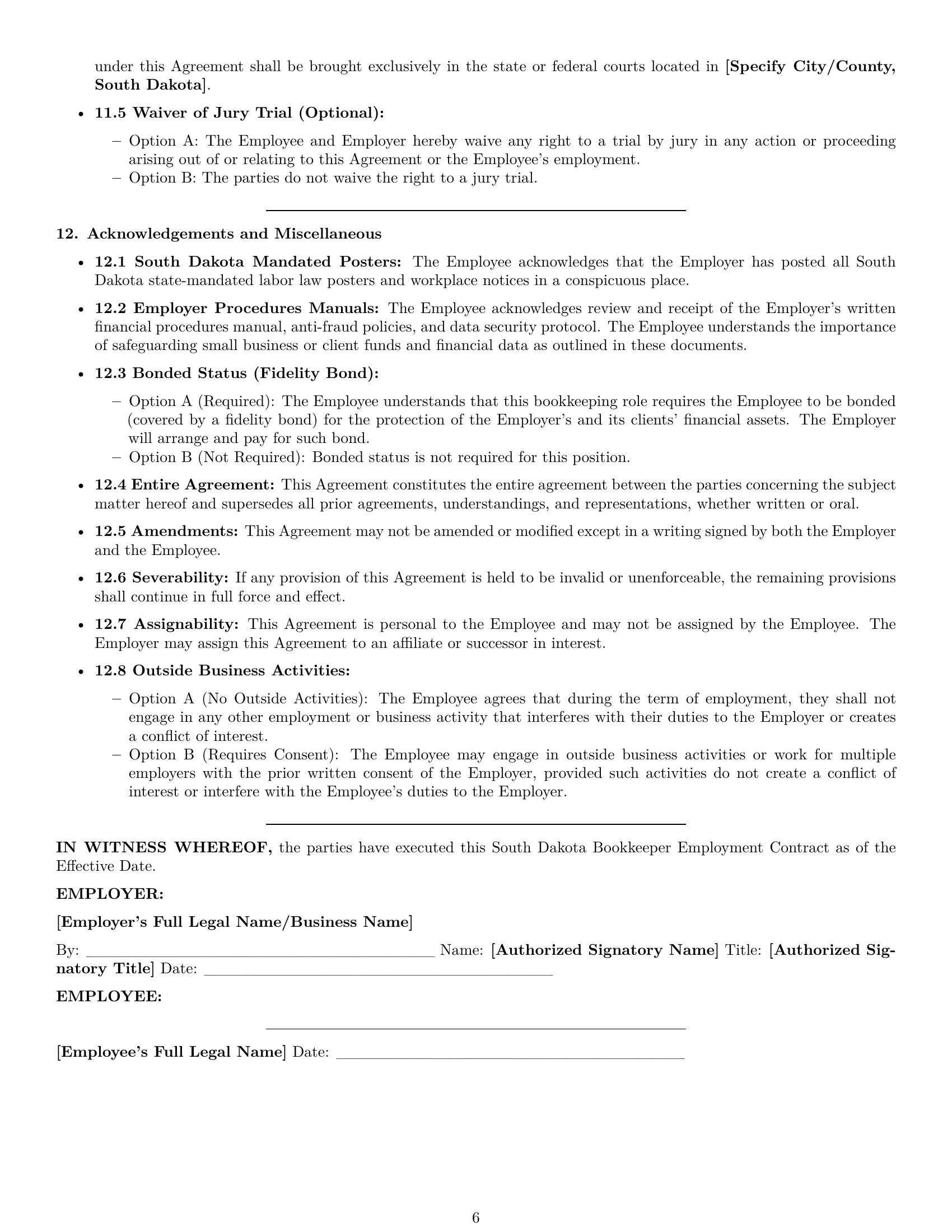 Preview page 6 of Pro South Dakota bookkeeper employment contract template