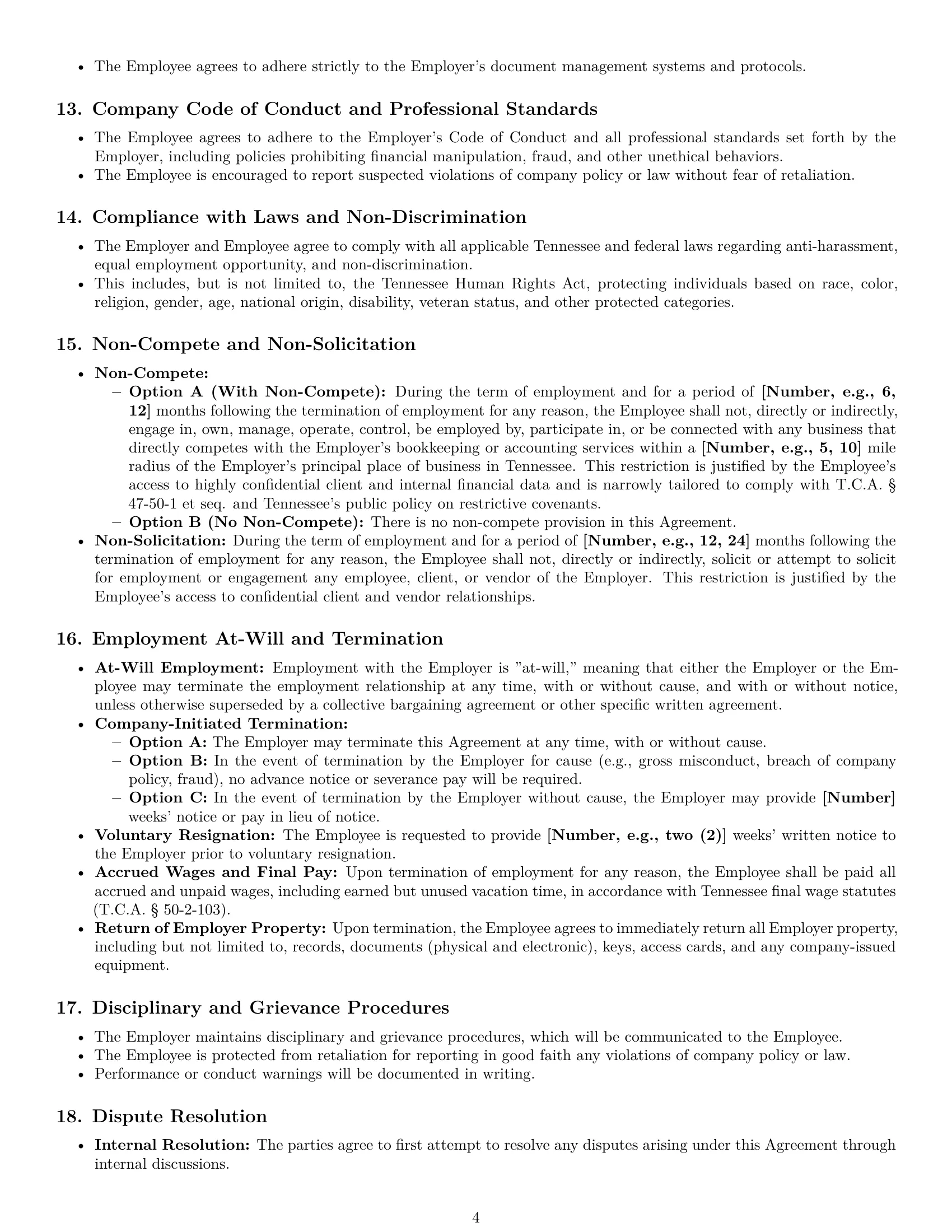 Preview page 4 of Pro Tennessee bookkeeper employment contract template