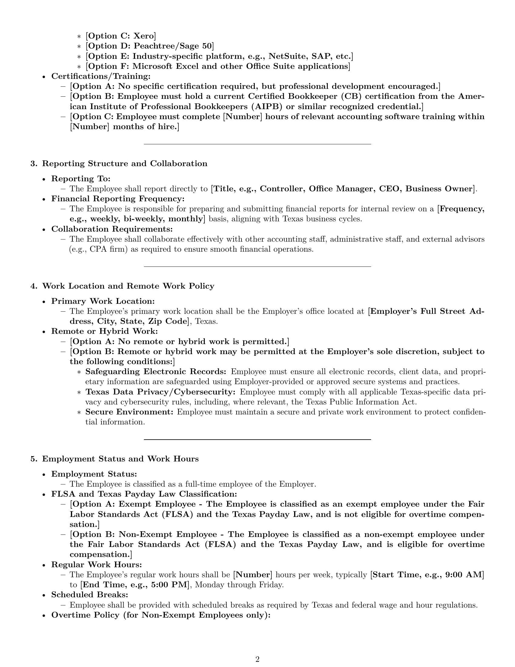 Preview page 2 of Pro Texas bookkeeper employment contract template