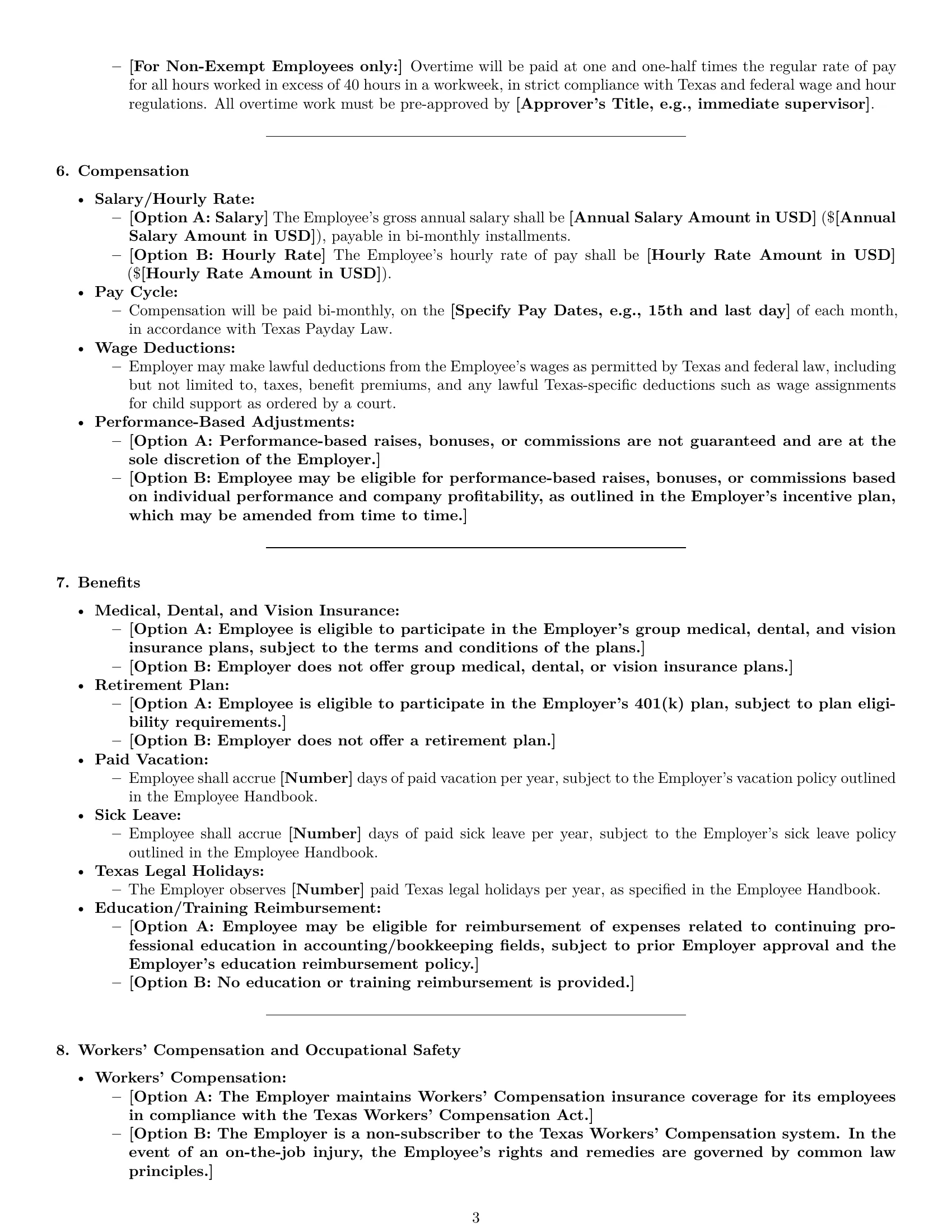 Preview page 3 of Pro Texas bookkeeper employment contract template