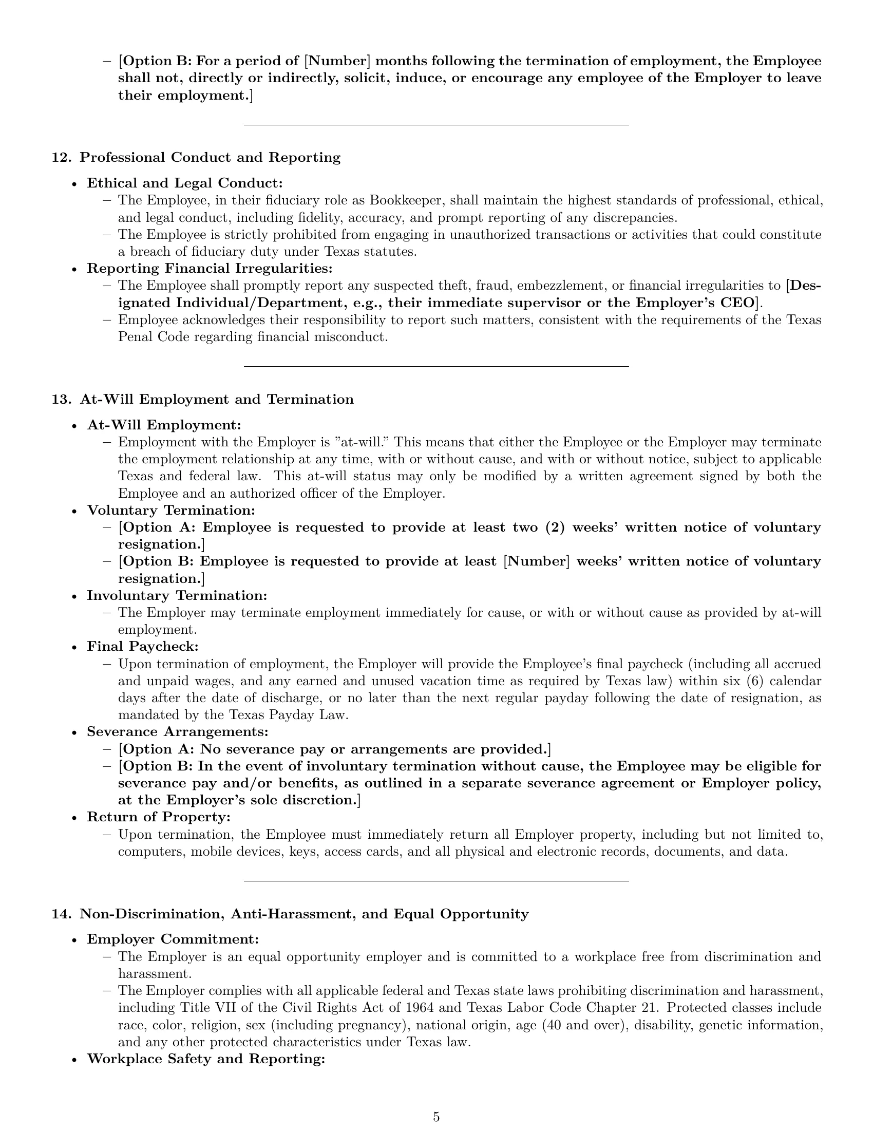 Preview page 5 of Pro Texas bookkeeper employment contract template
