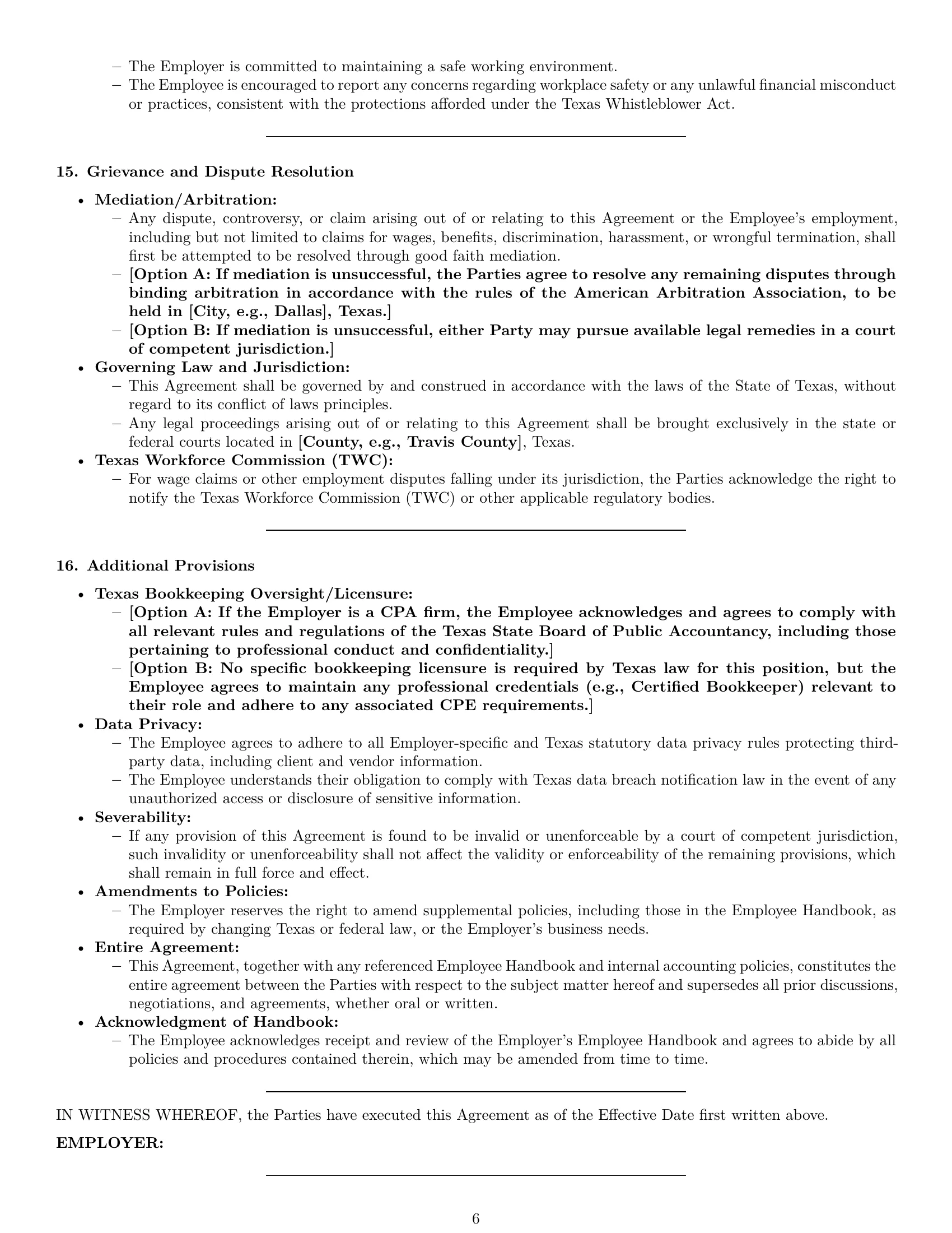 Preview page 6 of Pro Texas bookkeeper employment contract template