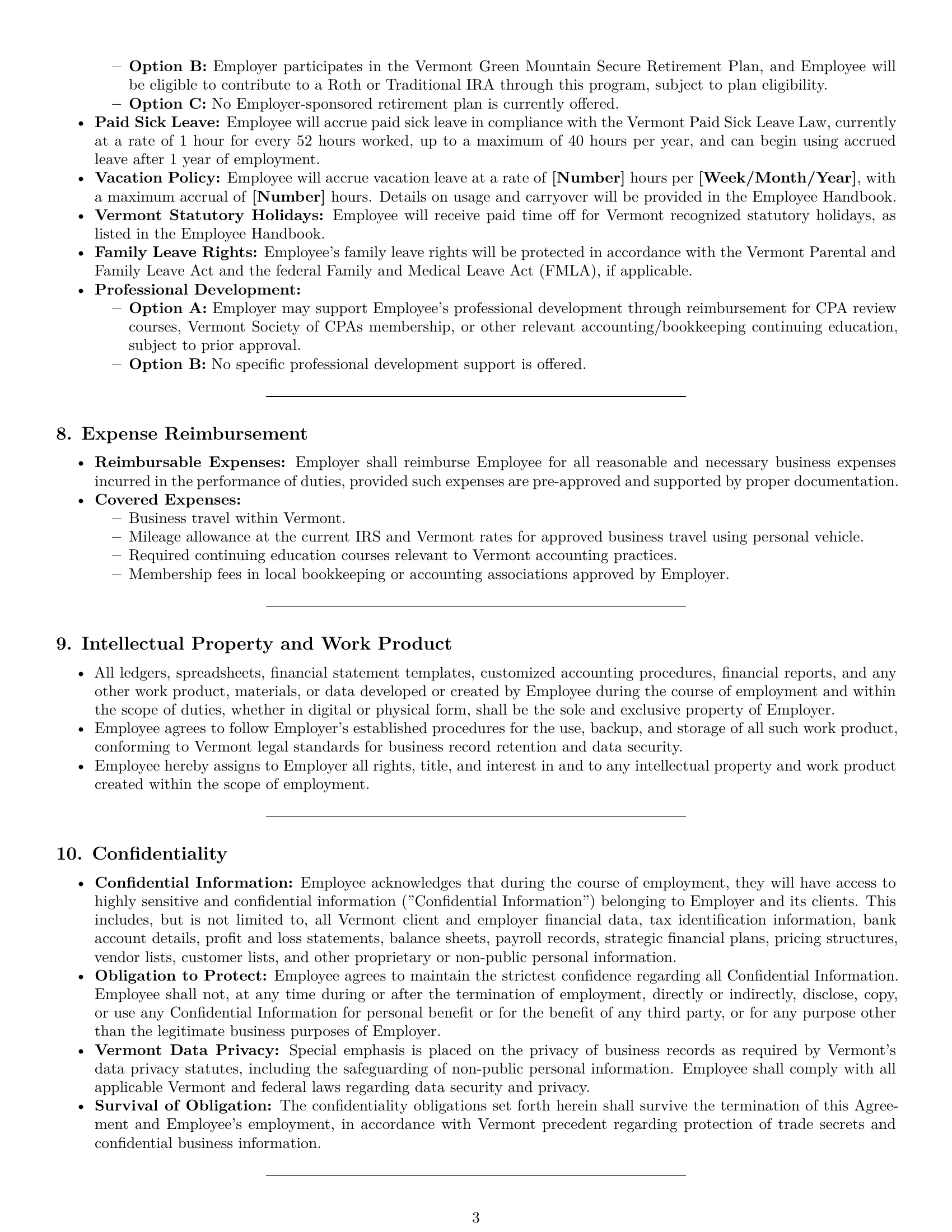 Preview page 3 of Pro Vermont bookkeeper employment contract template