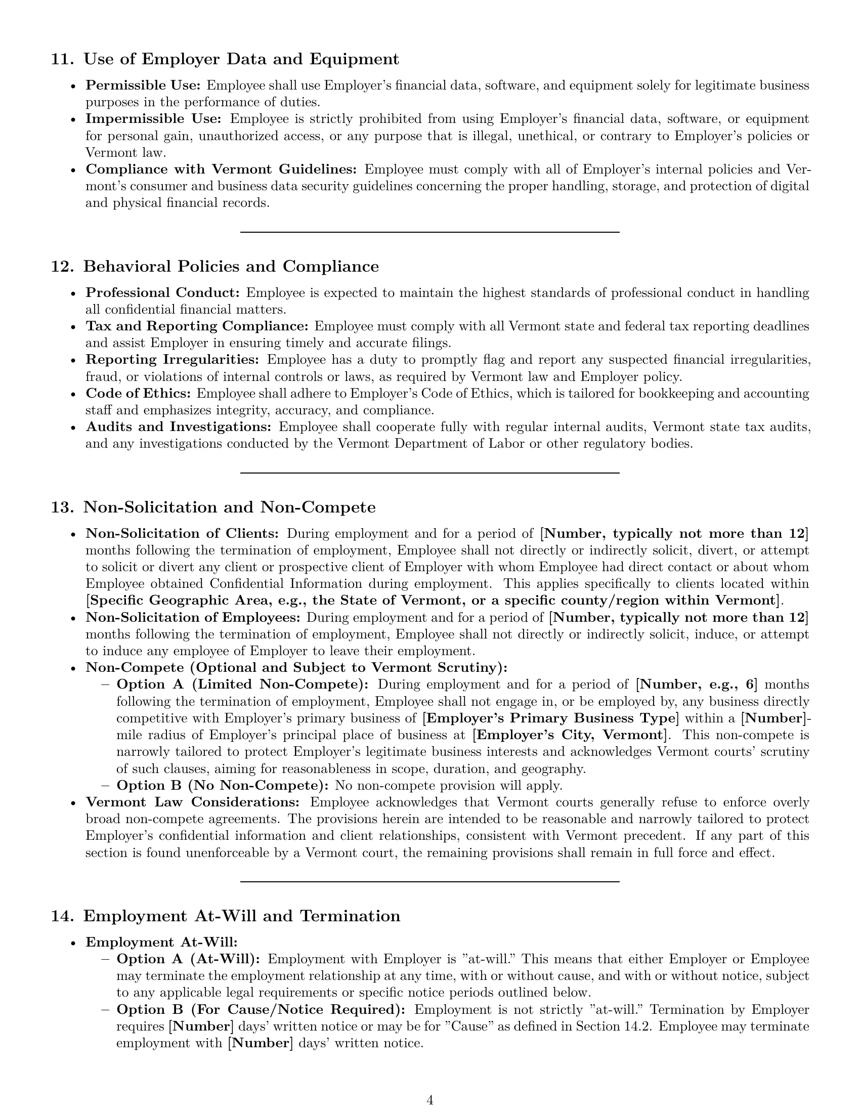 Preview page 4 of Pro Vermont bookkeeper employment contract template