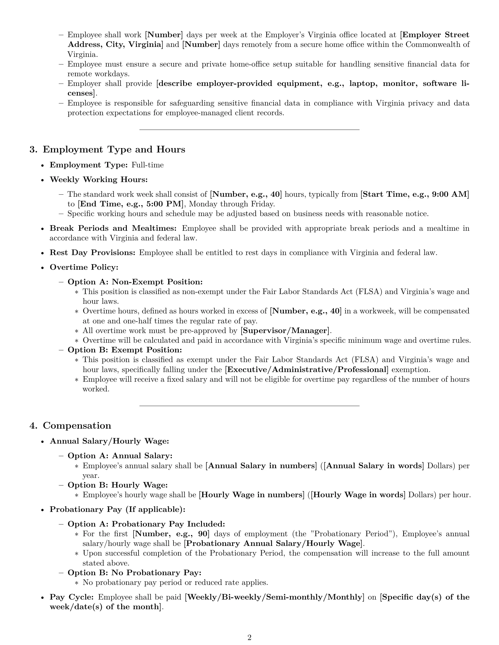 Preview page 2 of Pro Virginia bookkeeper employment contract template