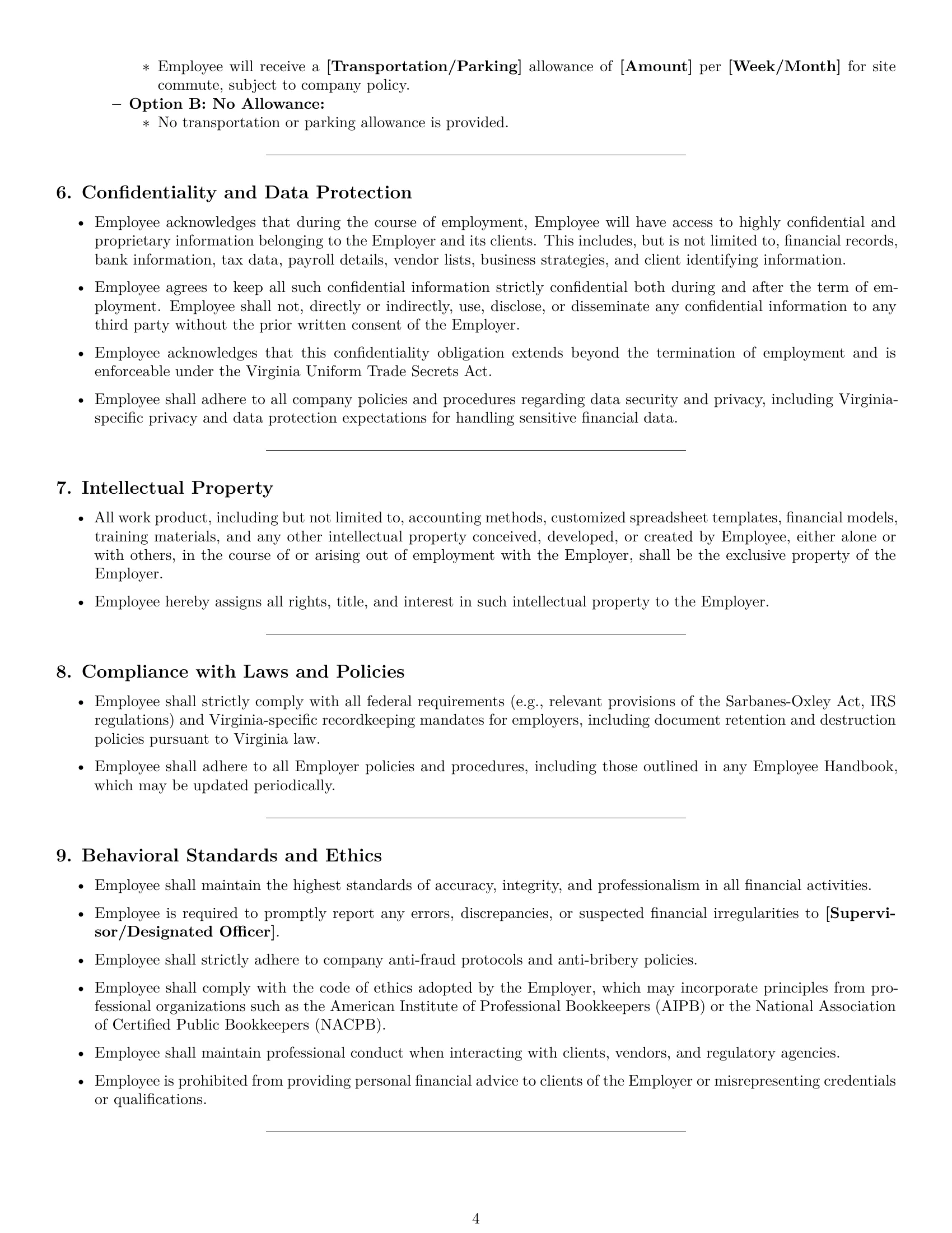Preview page 4 of Pro Virginia bookkeeper employment contract template