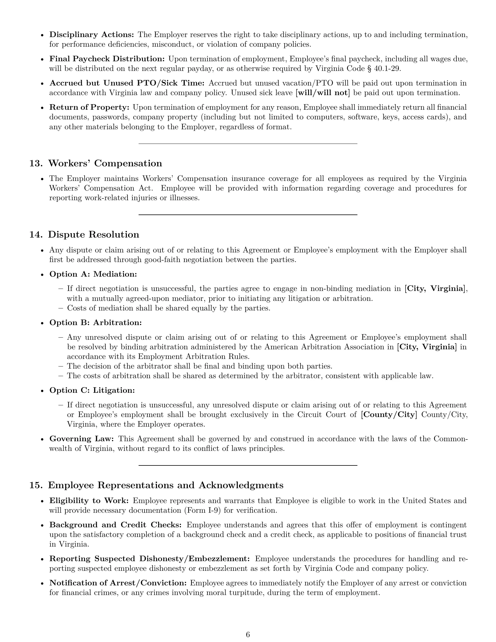 Preview page 6 of Pro Virginia bookkeeper employment contract template