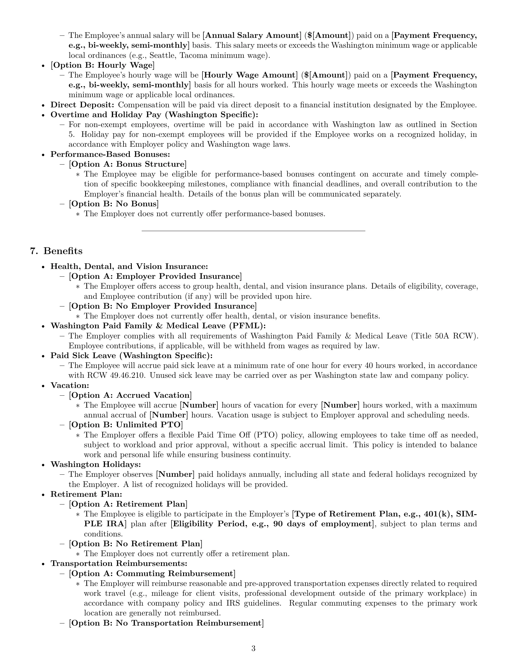 Preview page 3 of Pro Washington bookkeeper employment contract template