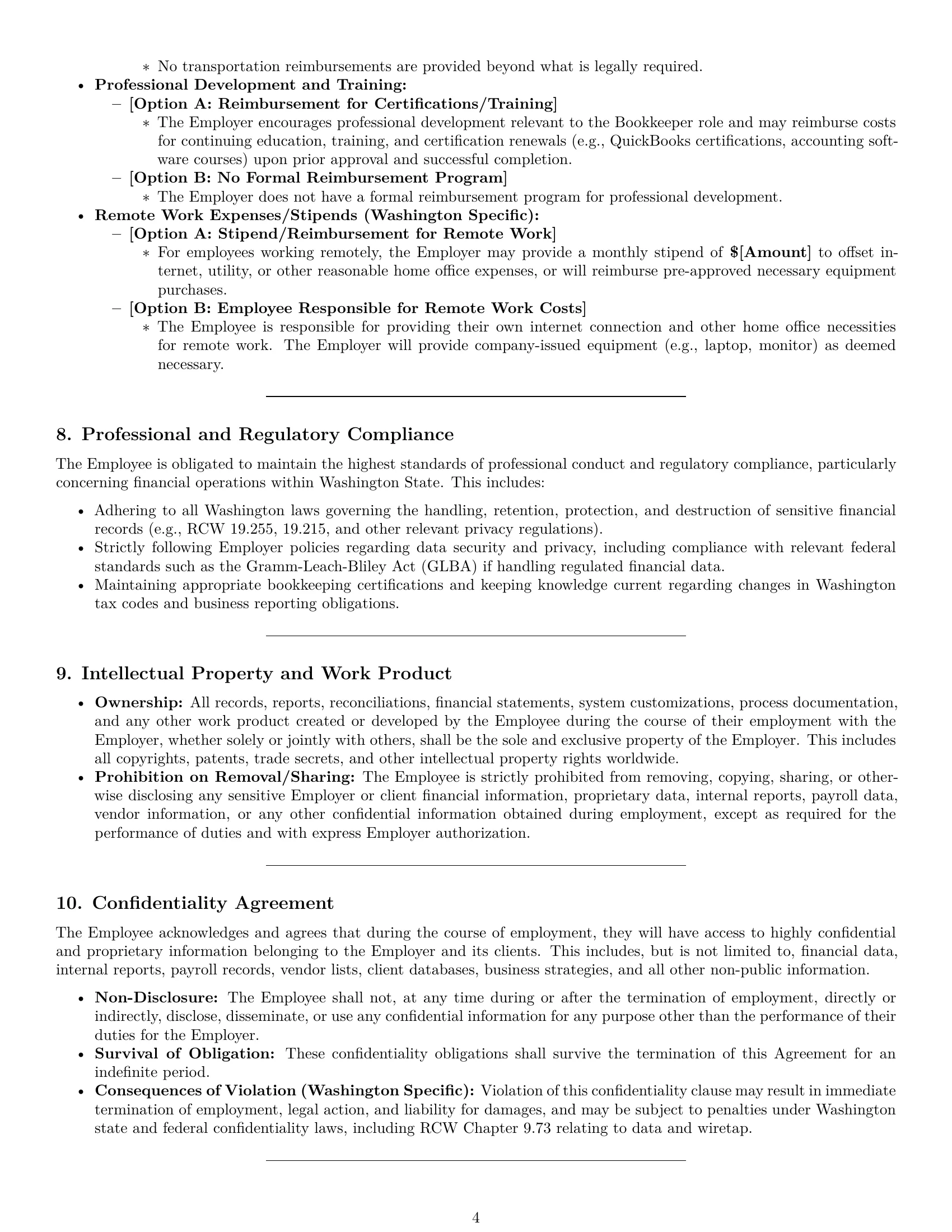 Preview page 4 of Pro Washington bookkeeper employment contract template