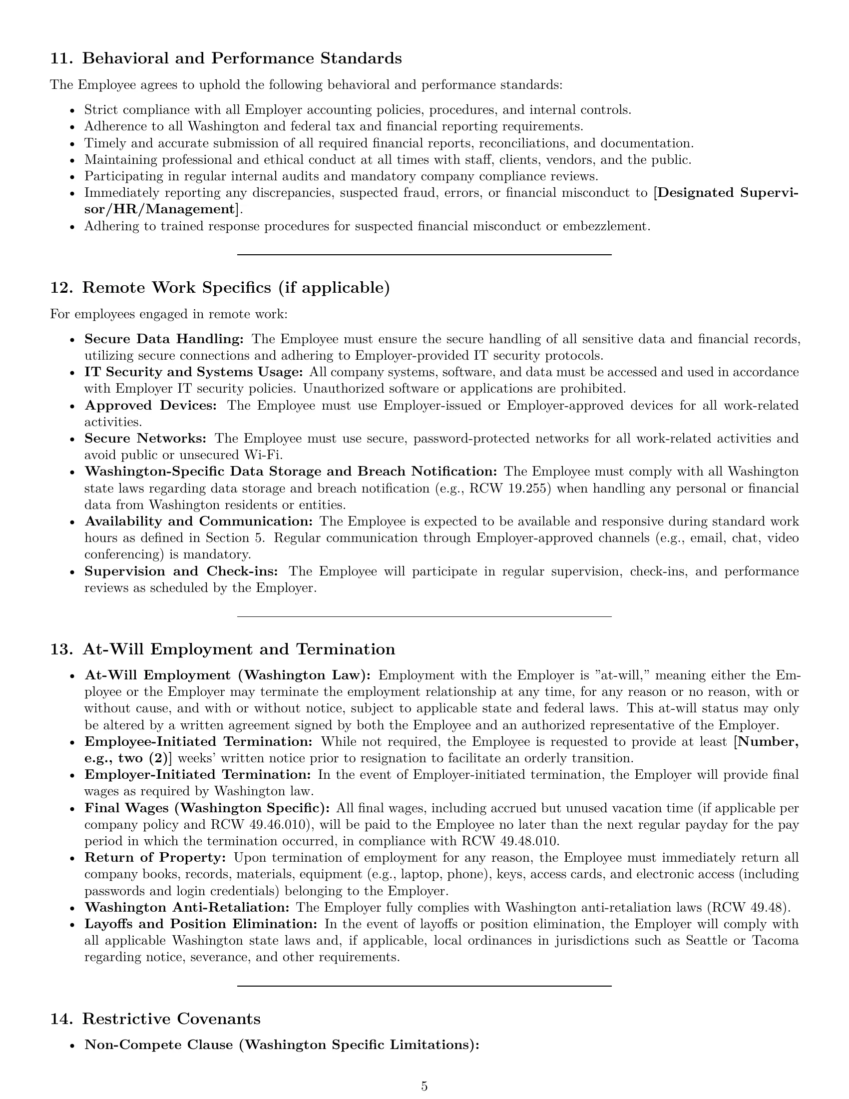 Preview page 5 of Pro Washington bookkeeper employment contract template