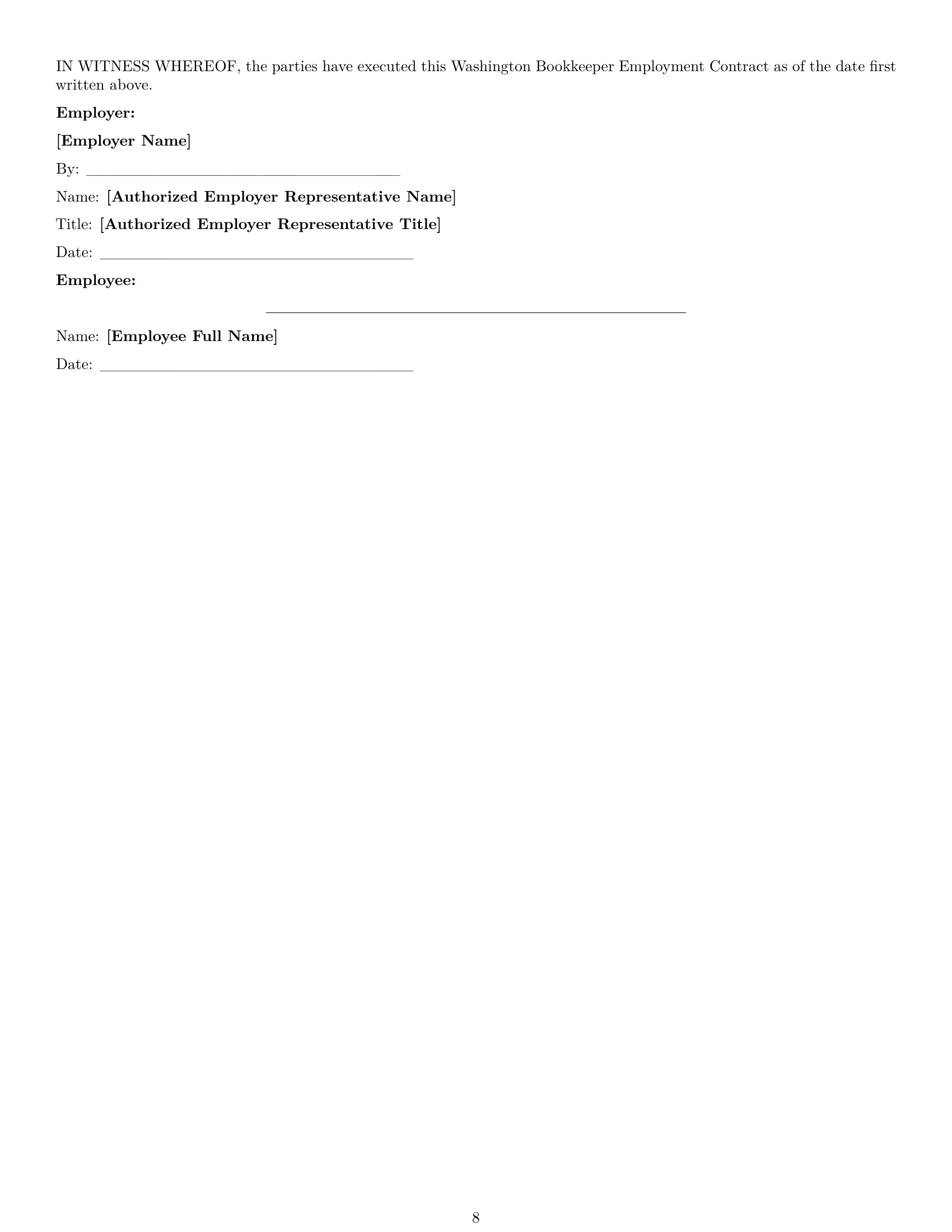 Preview page 8 of Pro Washington bookkeeper employment contract template