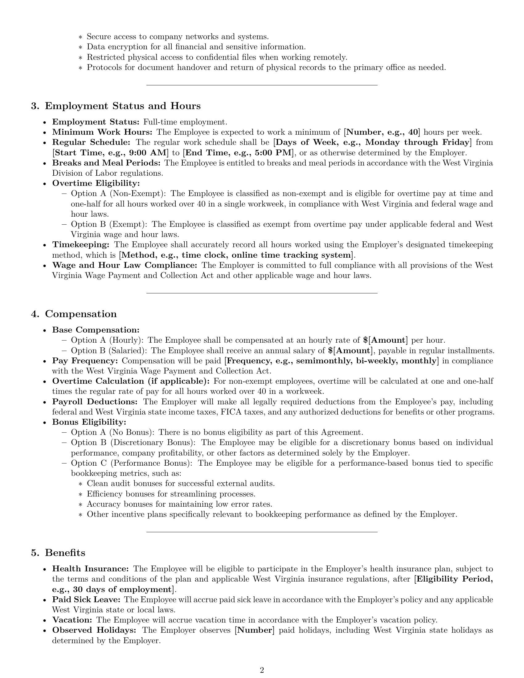Preview page 2 of Pro West Virginia bookkeeper employment contract template