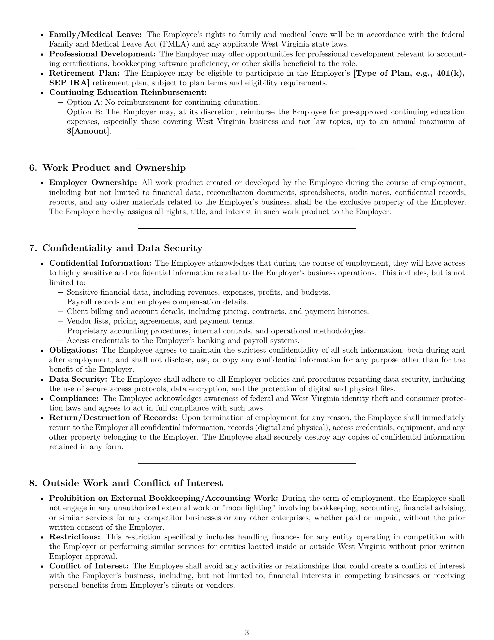 Preview page 3 of Pro West Virginia bookkeeper employment contract template