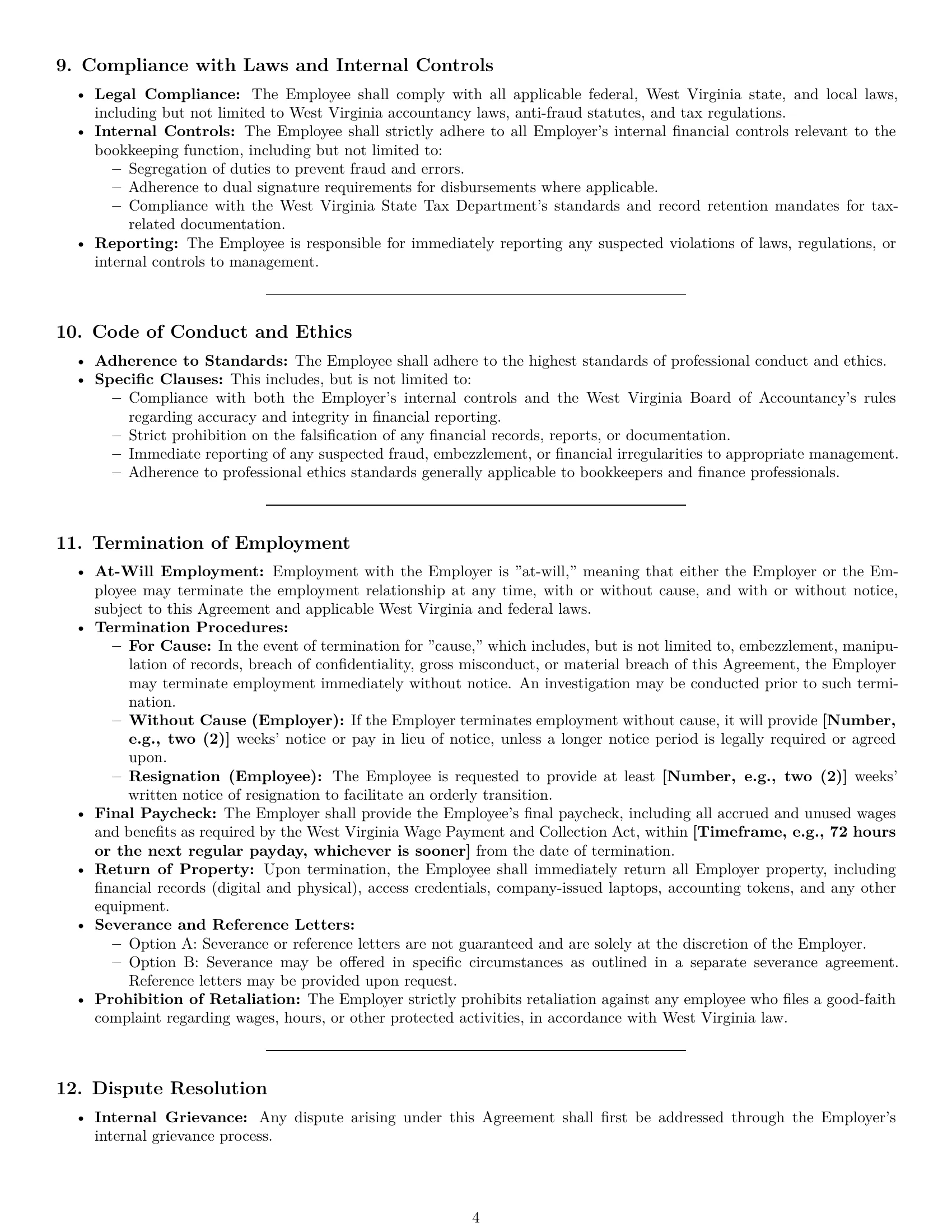 Preview page 4 of Pro West Virginia bookkeeper employment contract template