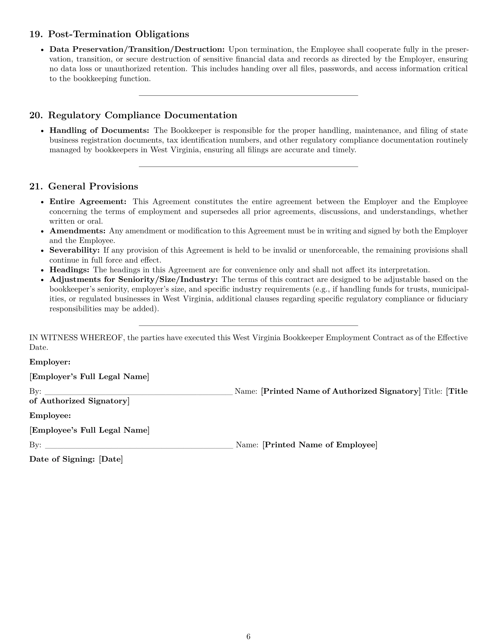 Preview page 6 of Pro West Virginia bookkeeper employment contract template
