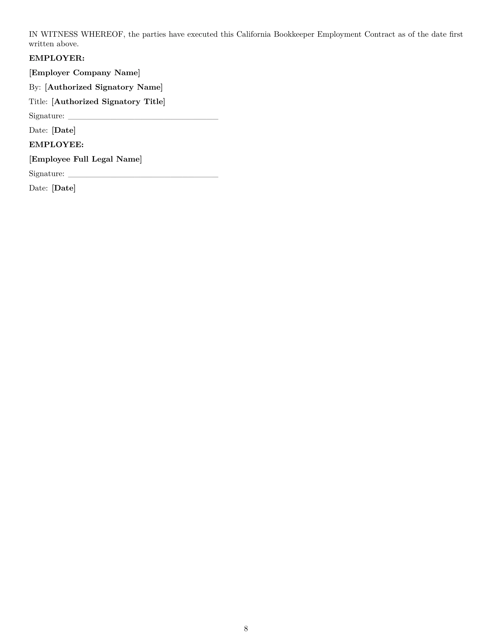 Preview page 8 of Pro California bookkeeper employment contract template