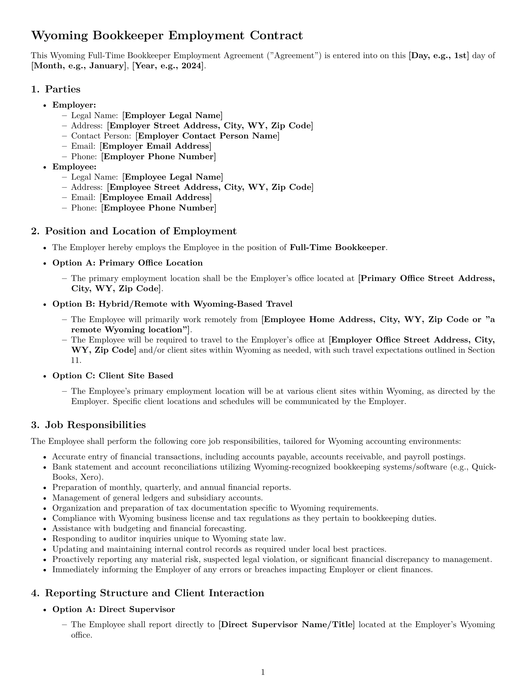 Preview page 1 of Pro Wyoming bookkeeper employment contract template