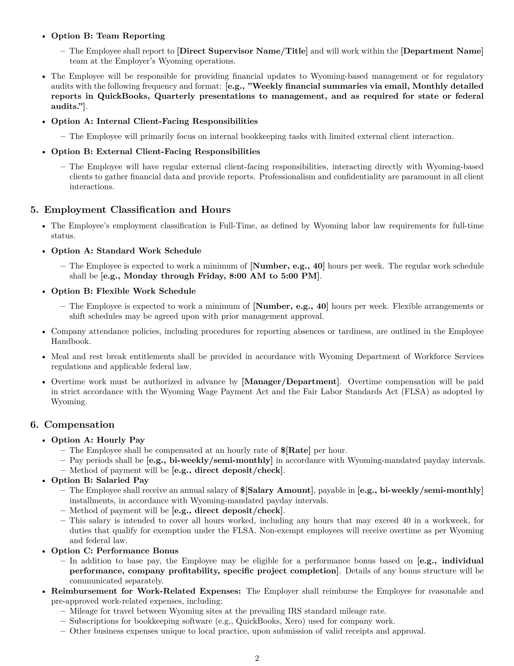 Preview page 2 of Pro Wyoming bookkeeper employment contract template