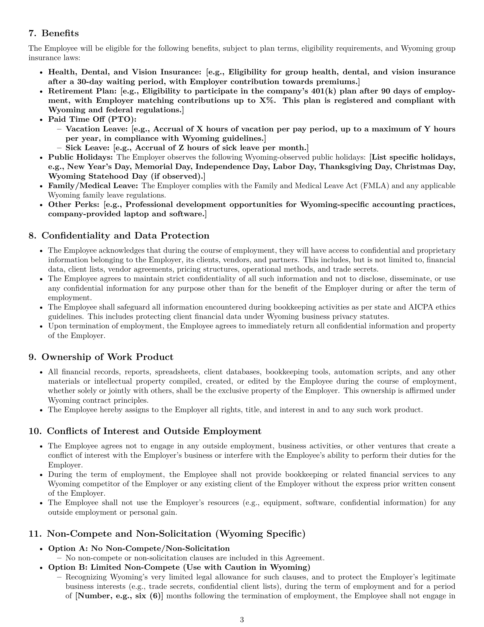 Preview page 3 of Pro Wyoming bookkeeper employment contract template