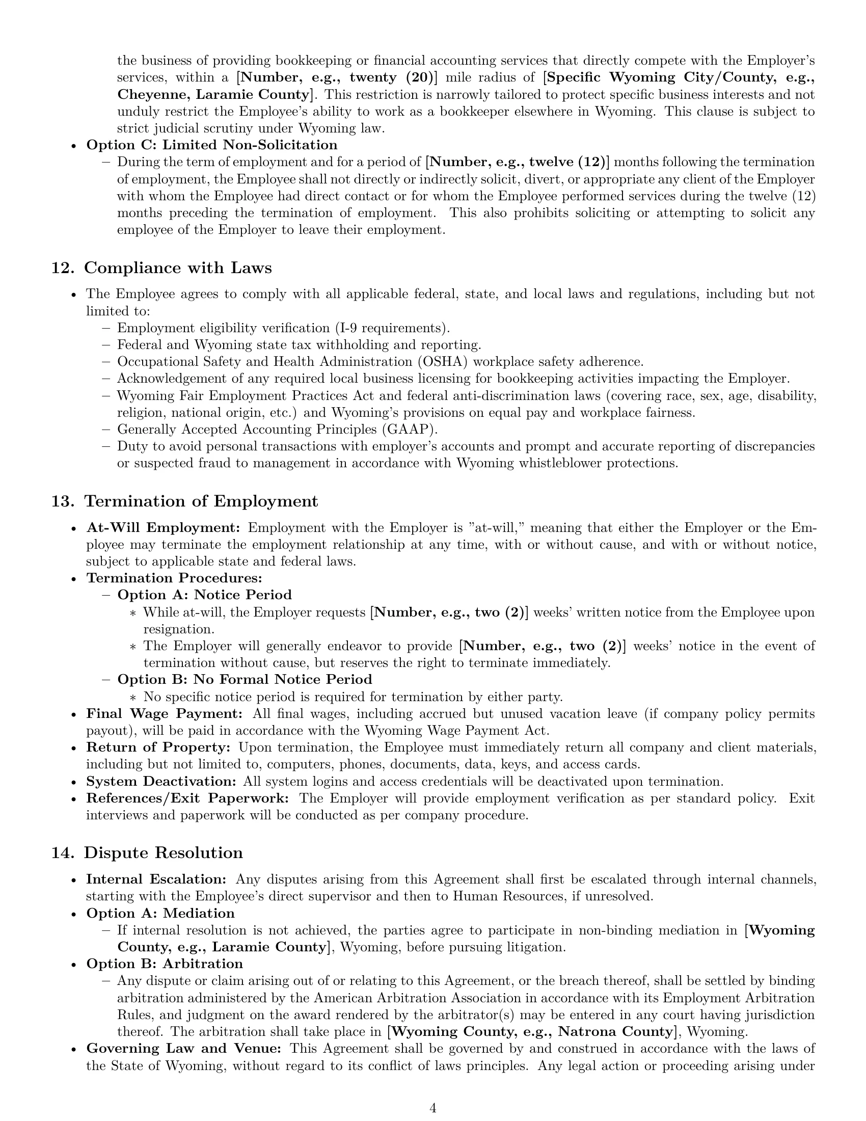 Preview page 4 of Pro Wyoming bookkeeper employment contract template