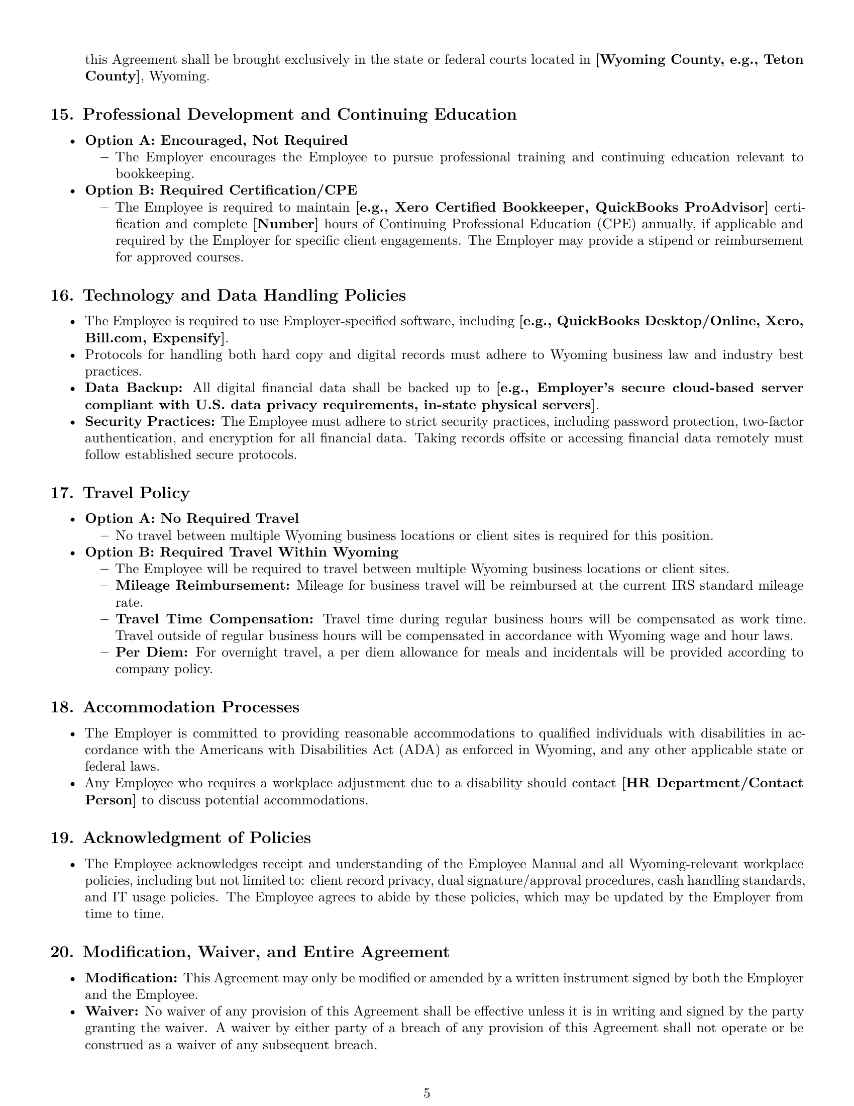 Preview page 5 of Pro Wyoming bookkeeper employment contract template