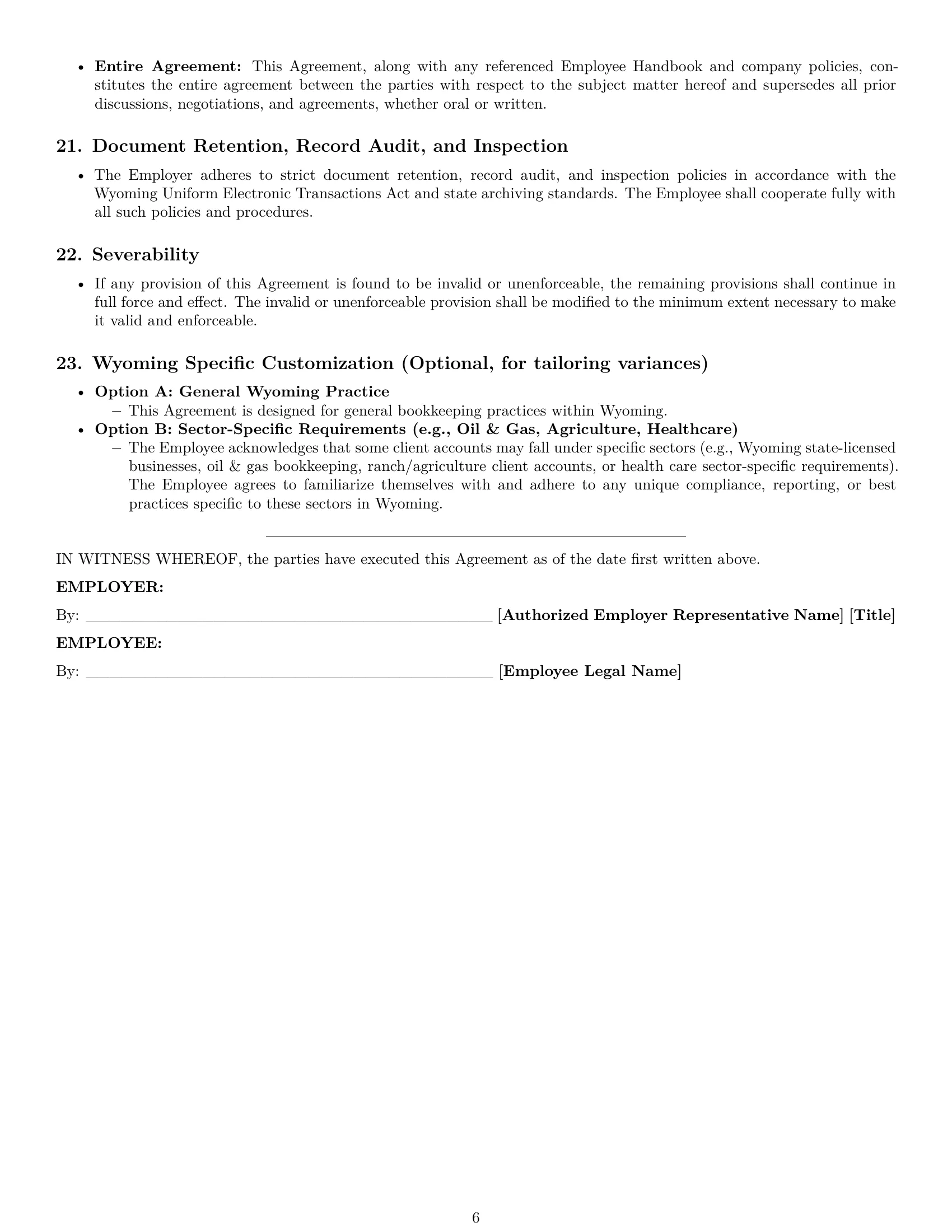Preview page 6 of Pro Wyoming bookkeeper employment contract template