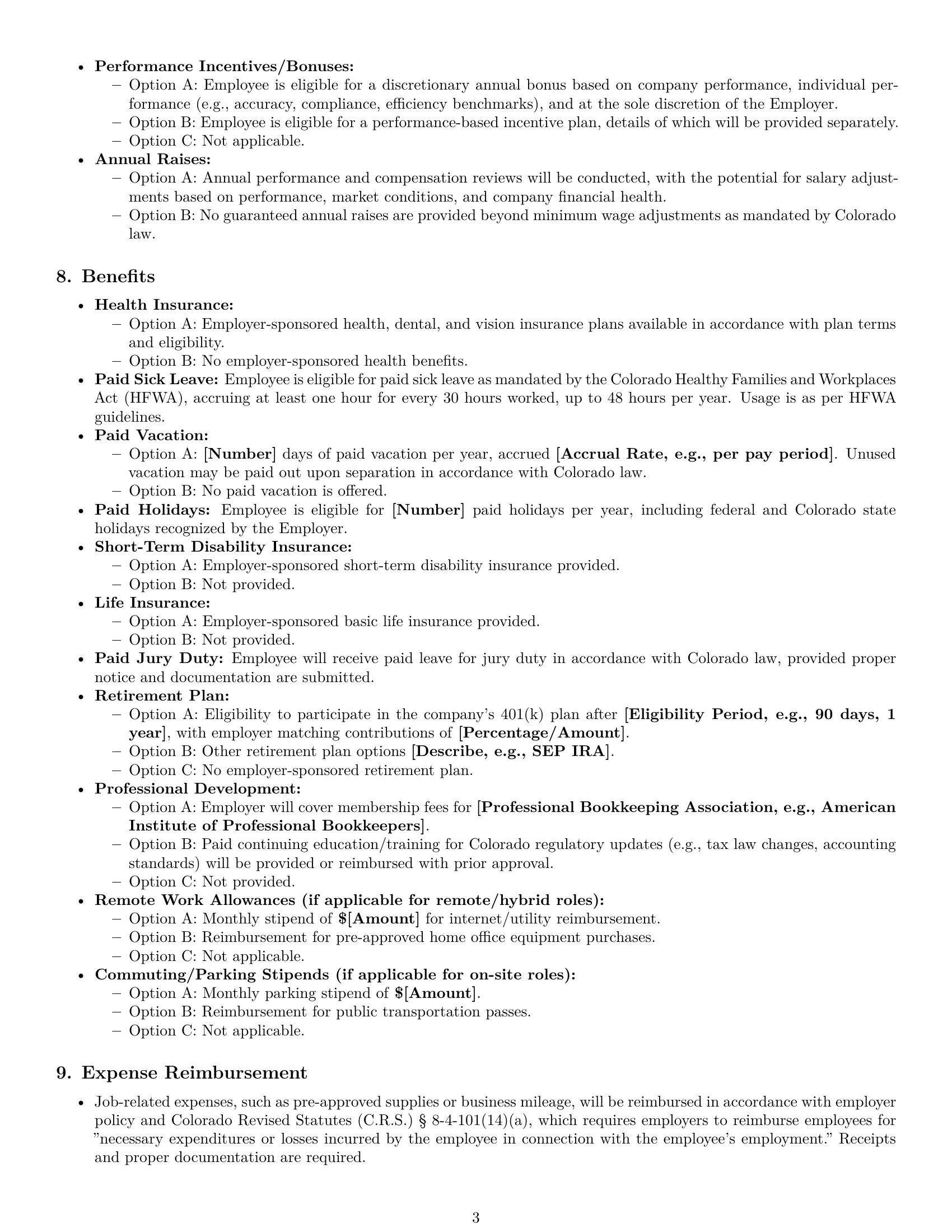 Preview page 3 of Pro Colorado bookkeeper employment contract template