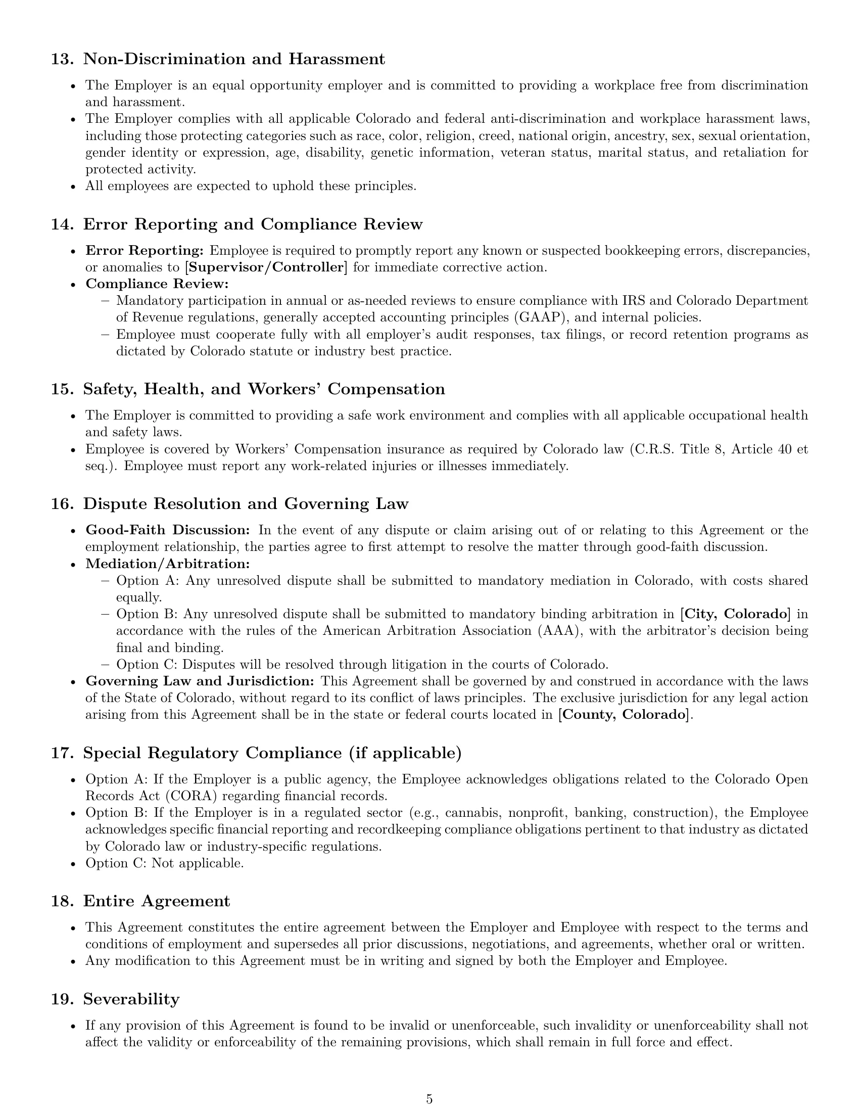 Preview page 5 of Pro Colorado bookkeeper employment contract template