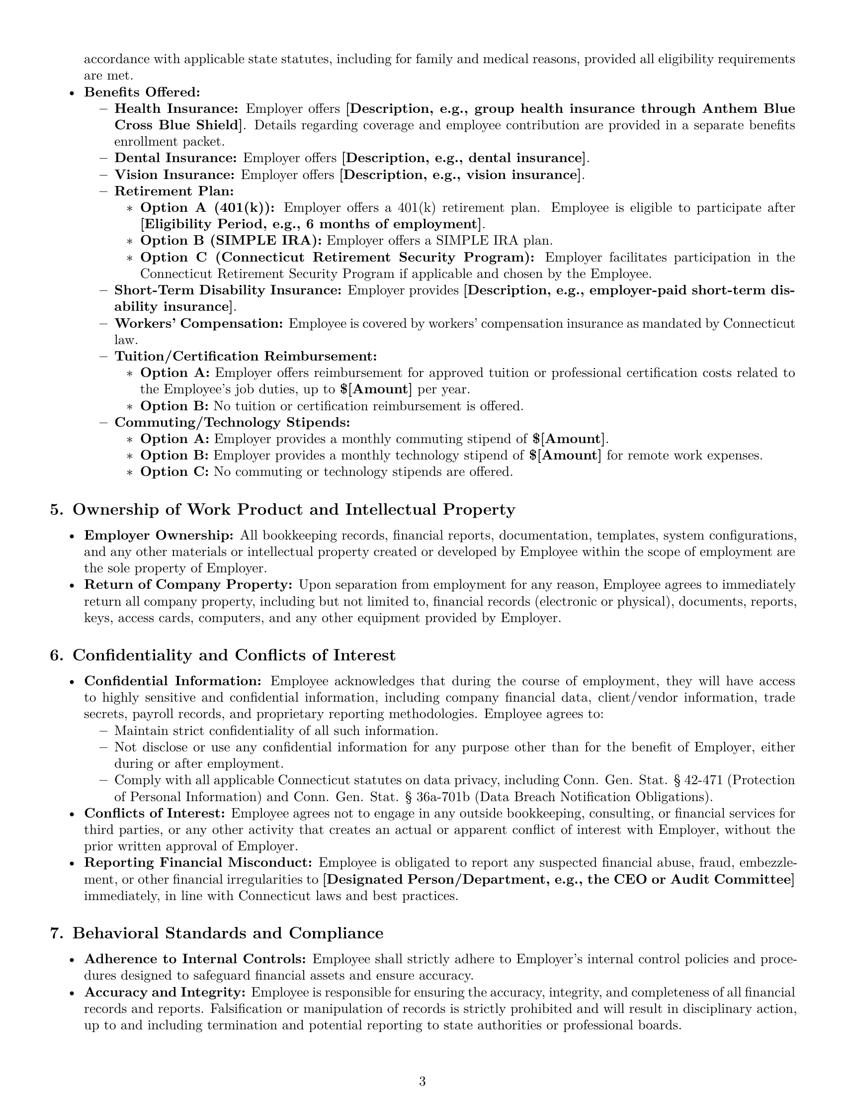 Preview page 3 of Pro Connecticut bookkeeper employment contract template