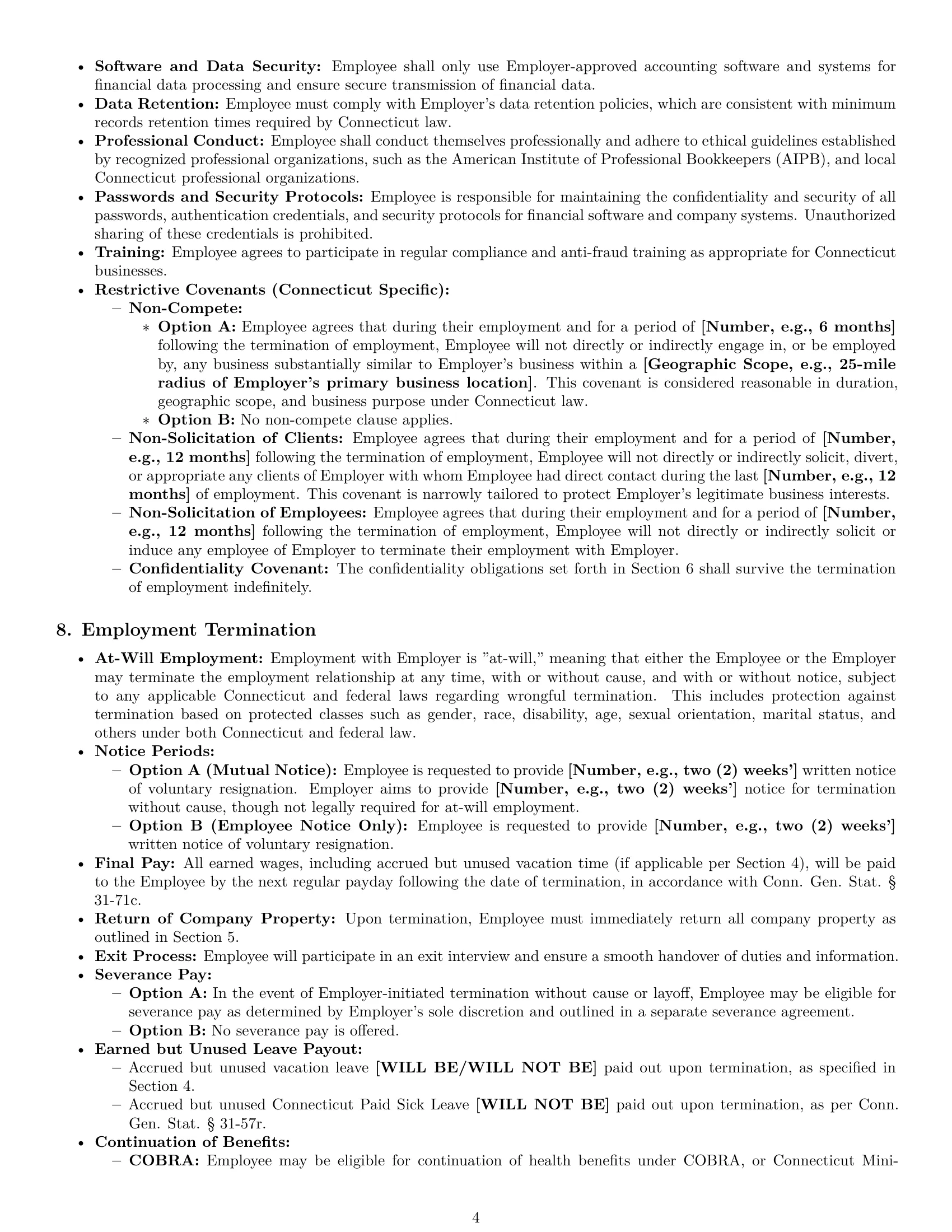 Preview page 4 of Pro Connecticut bookkeeper employment contract template