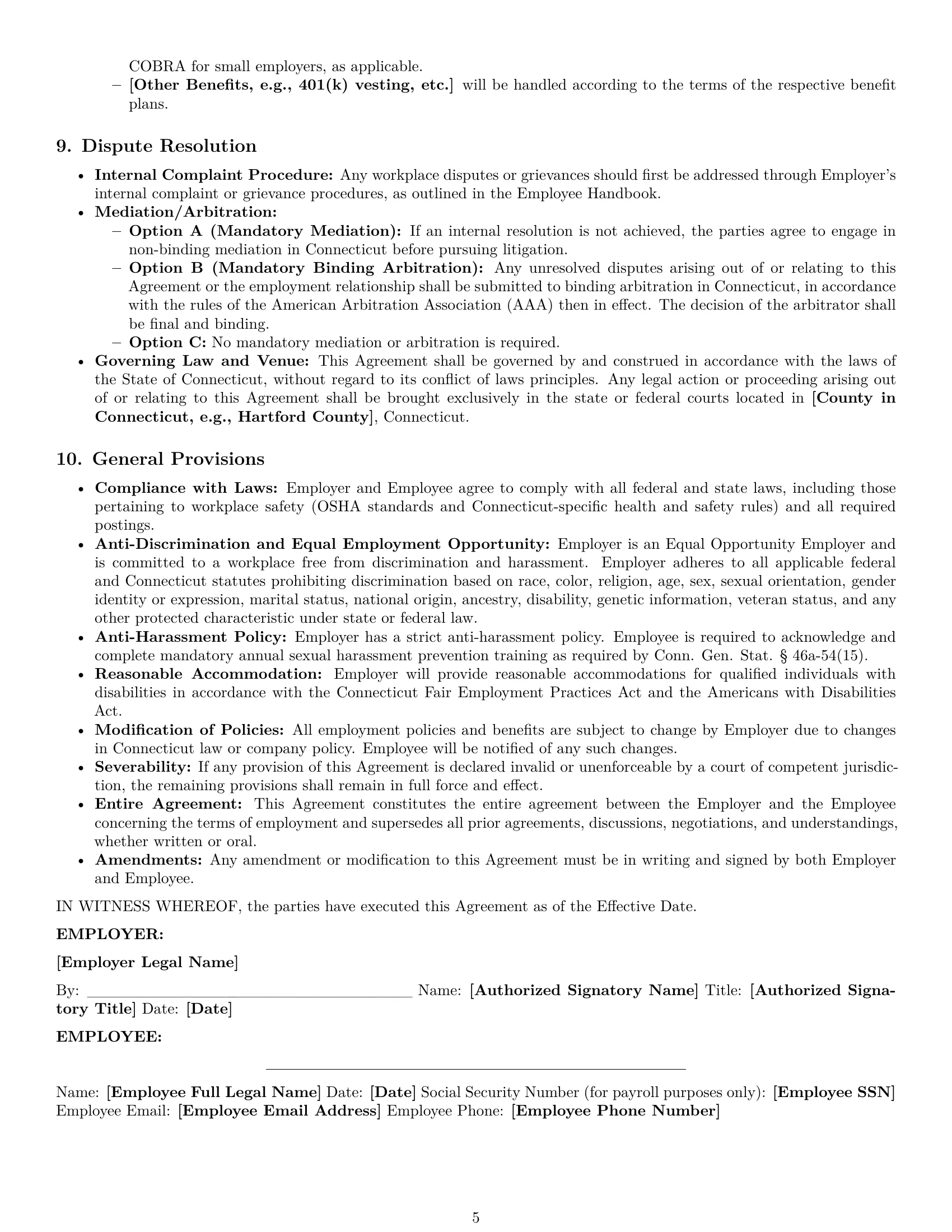 Preview page 5 of Pro Connecticut bookkeeper employment contract template