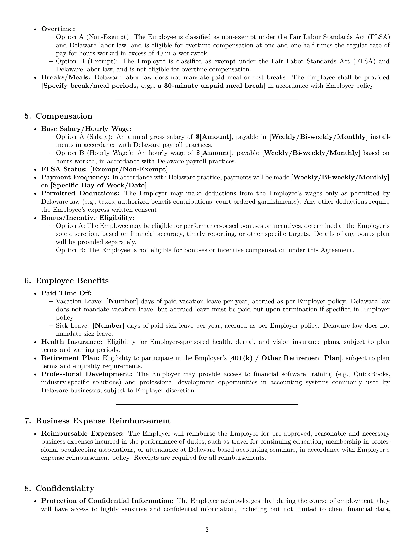 Preview page 2 of Pro Delaware bookkeeper employment contract template