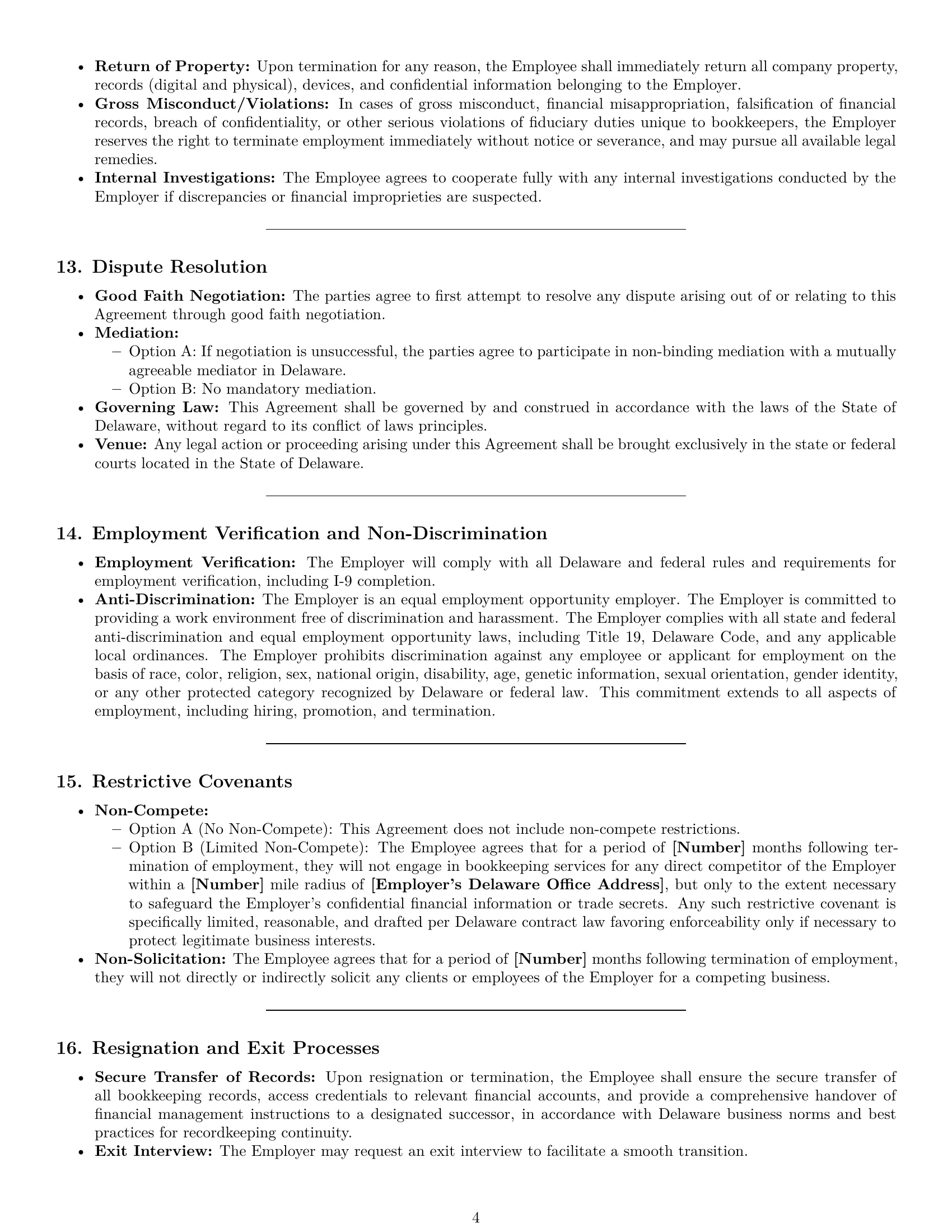 Preview page 4 of Pro Delaware bookkeeper employment contract template