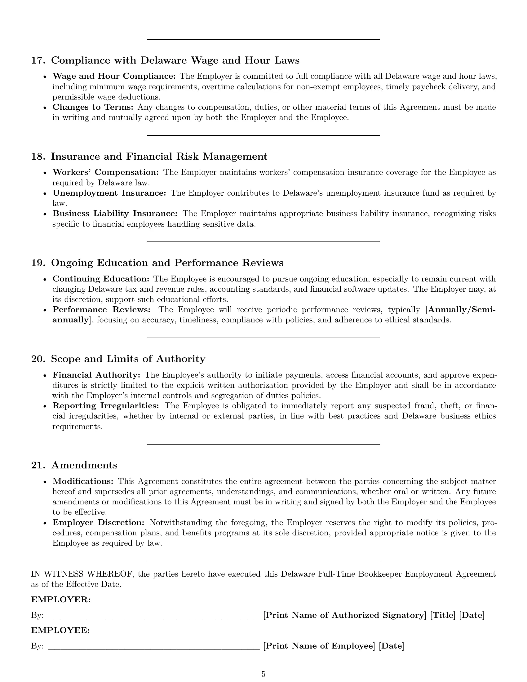 Preview page 5 of Pro Delaware bookkeeper employment contract template