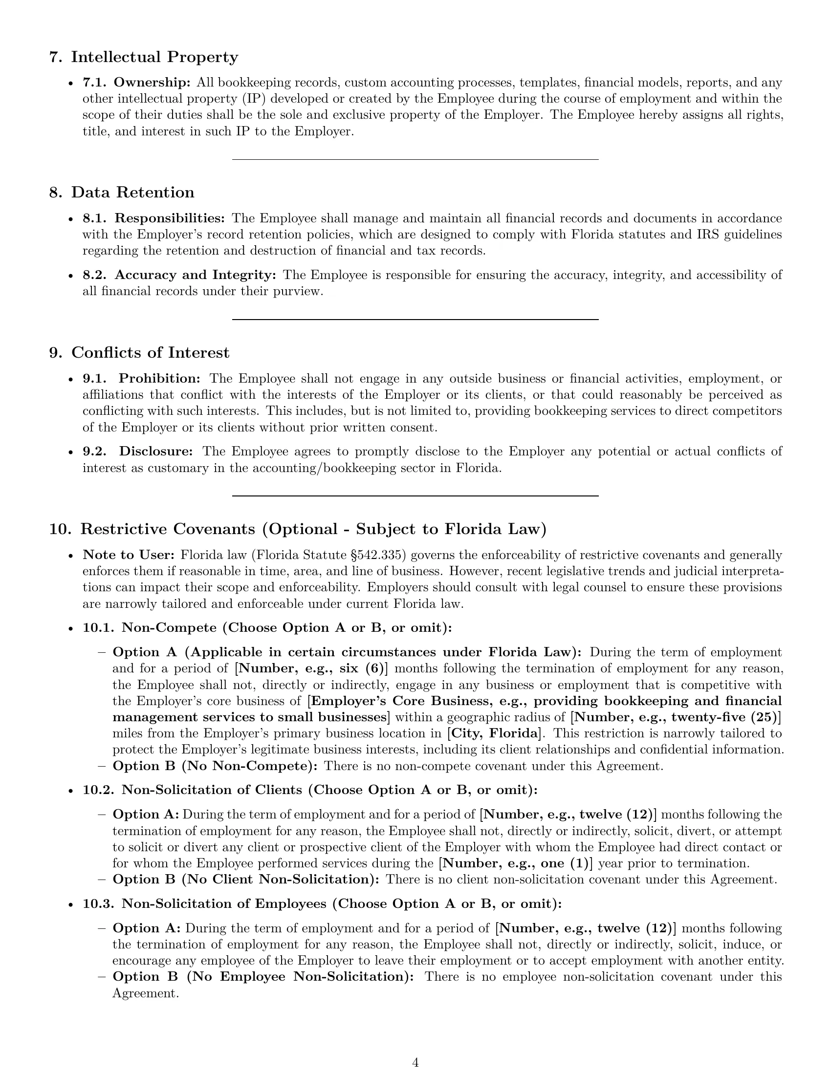 Preview page 4 of Pro Florida bookkeeper employment contract template