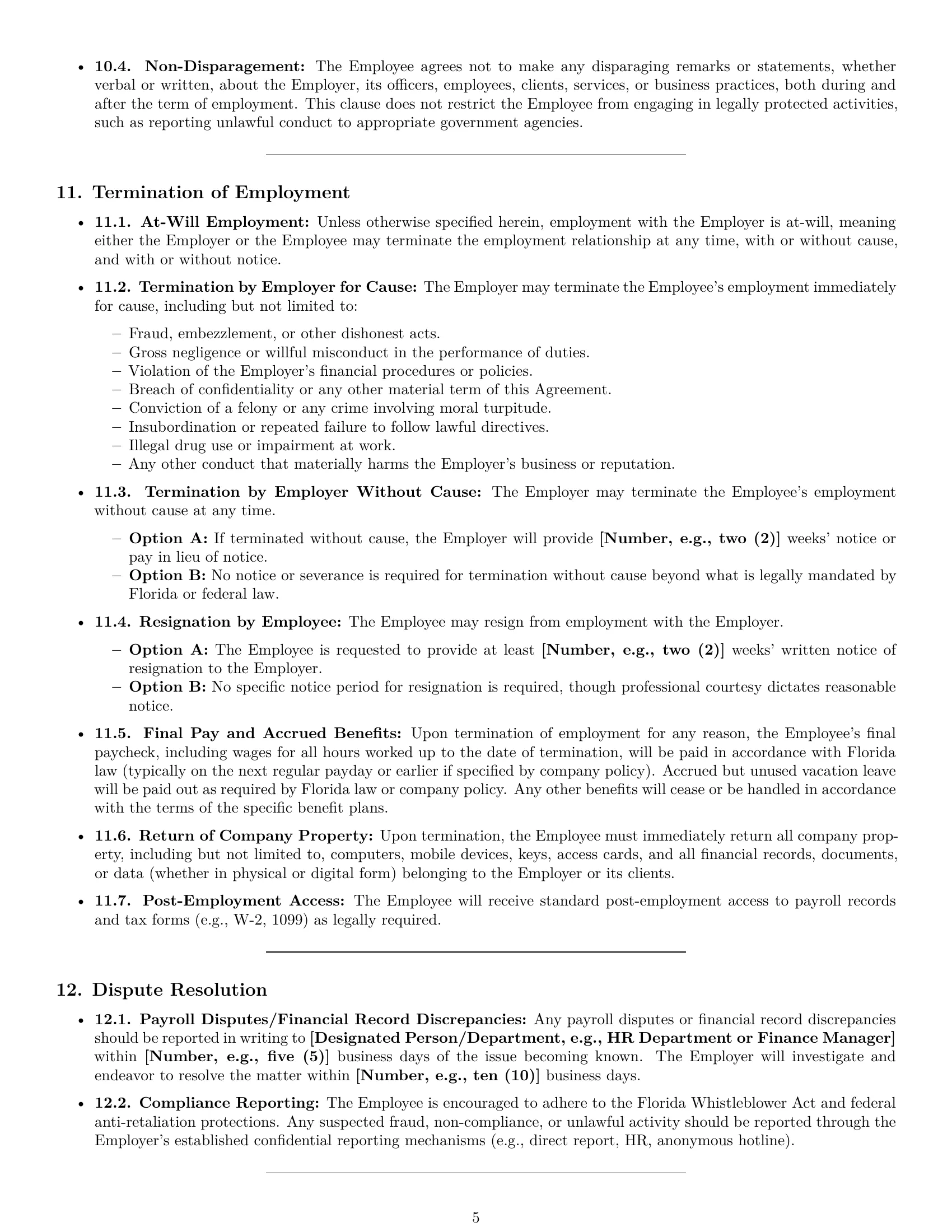 Preview page 5 of Pro Florida bookkeeper employment contract template