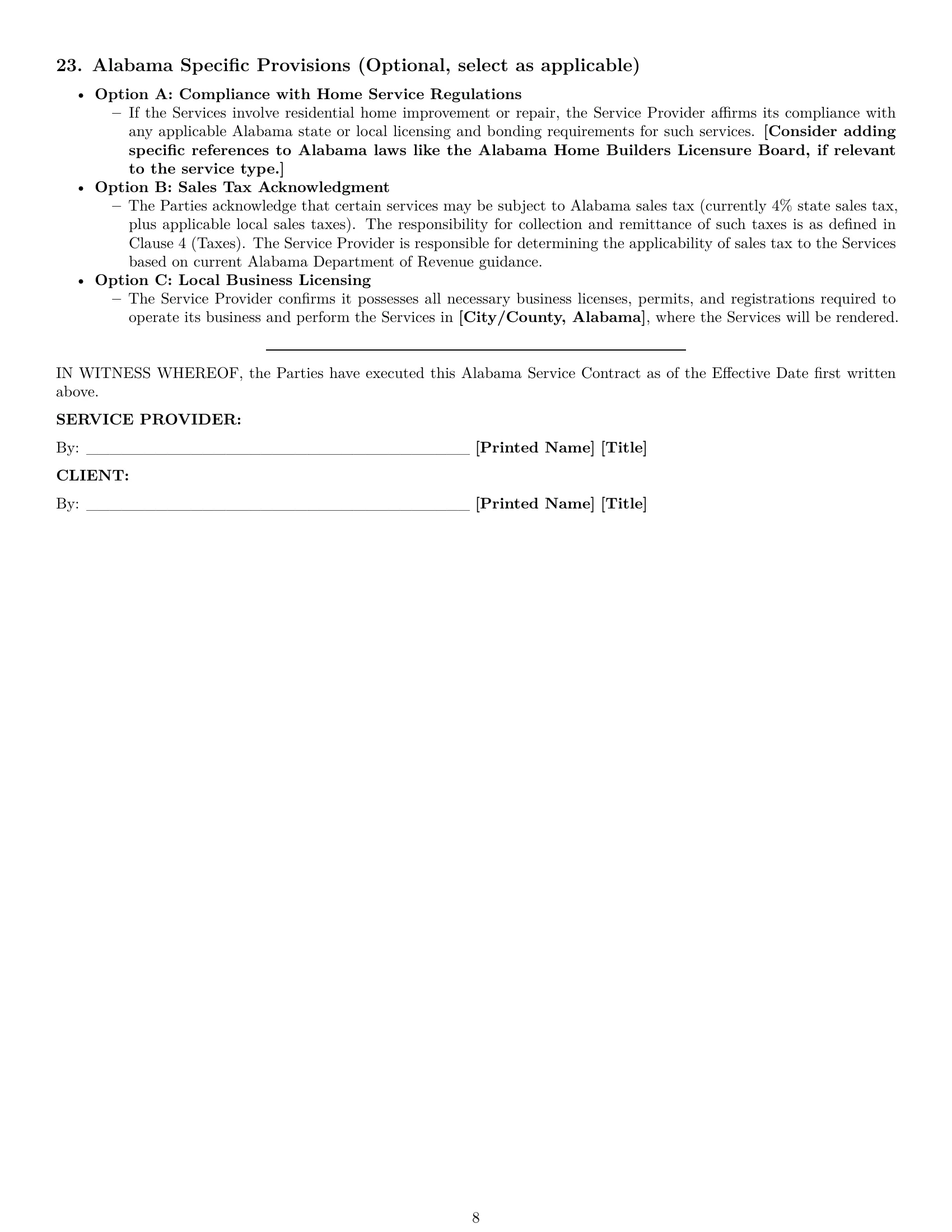 Preview page 8 of Pro Alabama service contract template