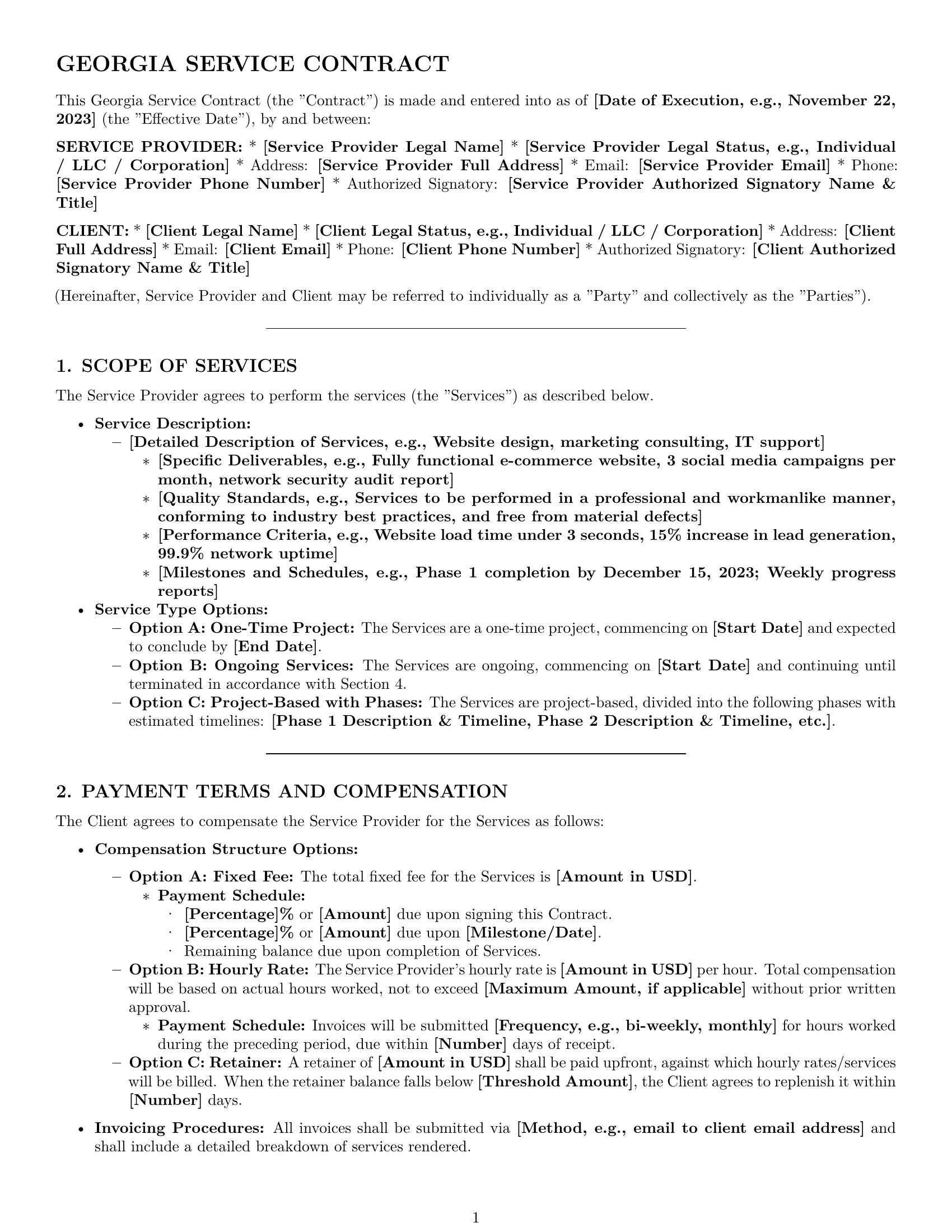 Preview page 1 of Pro Georgia service contract template