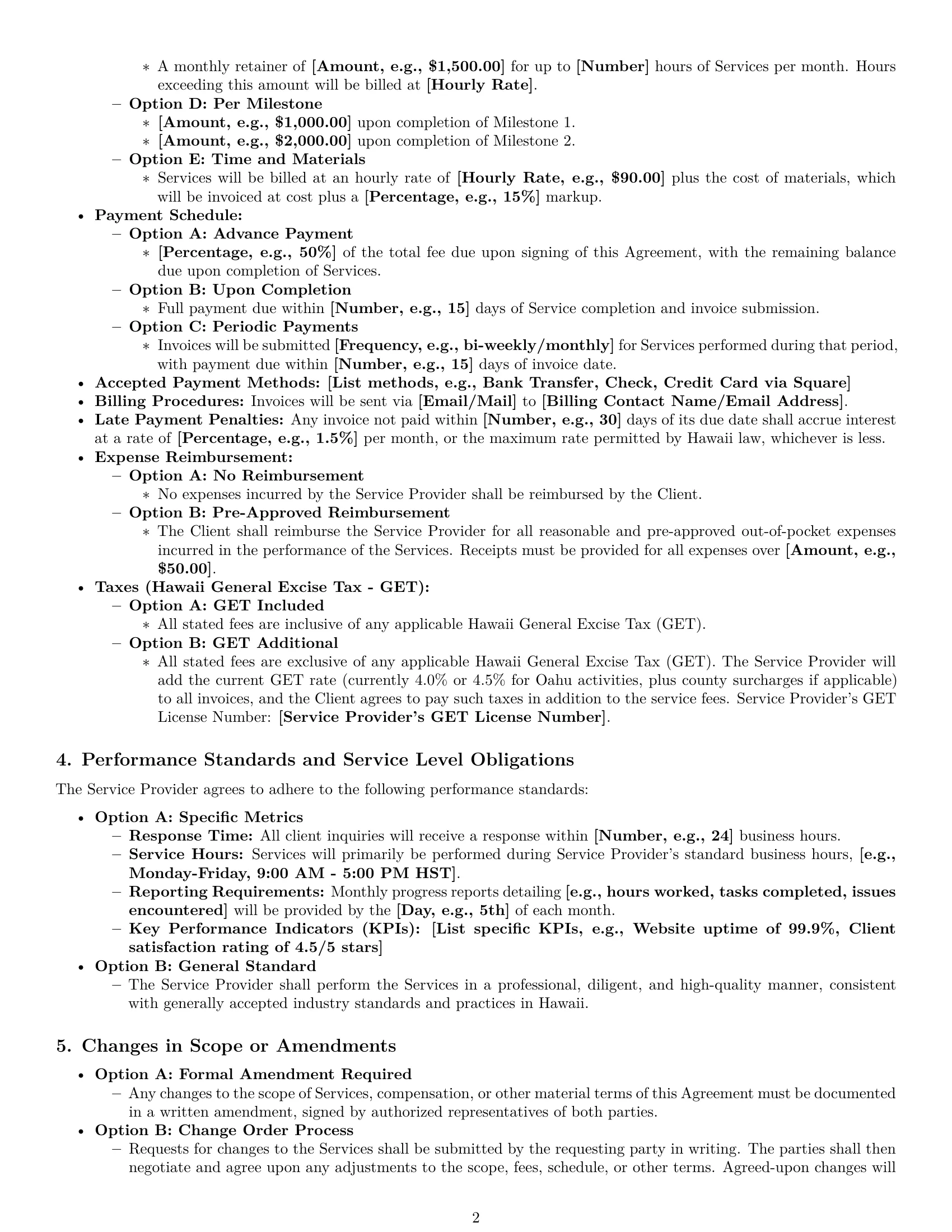 Preview page 2 of Pro Hawaii service contract template