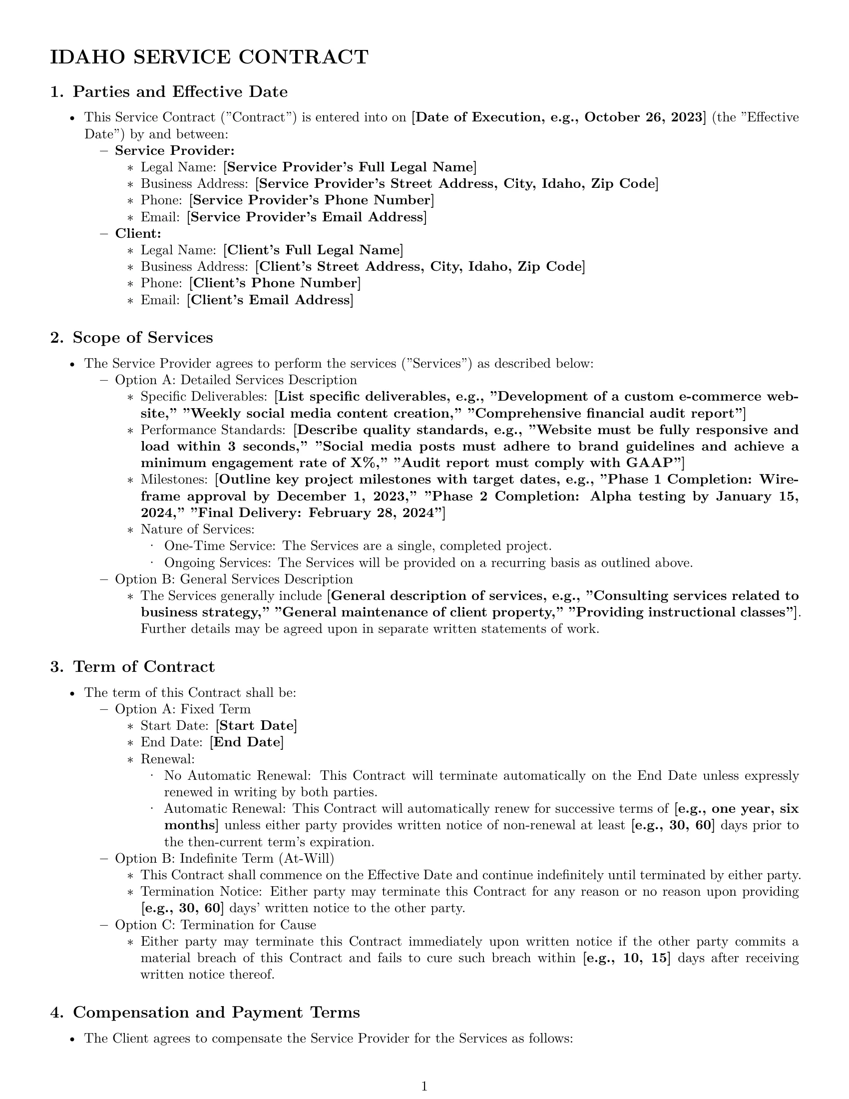 Preview page 1 of Pro Idaho service contract template