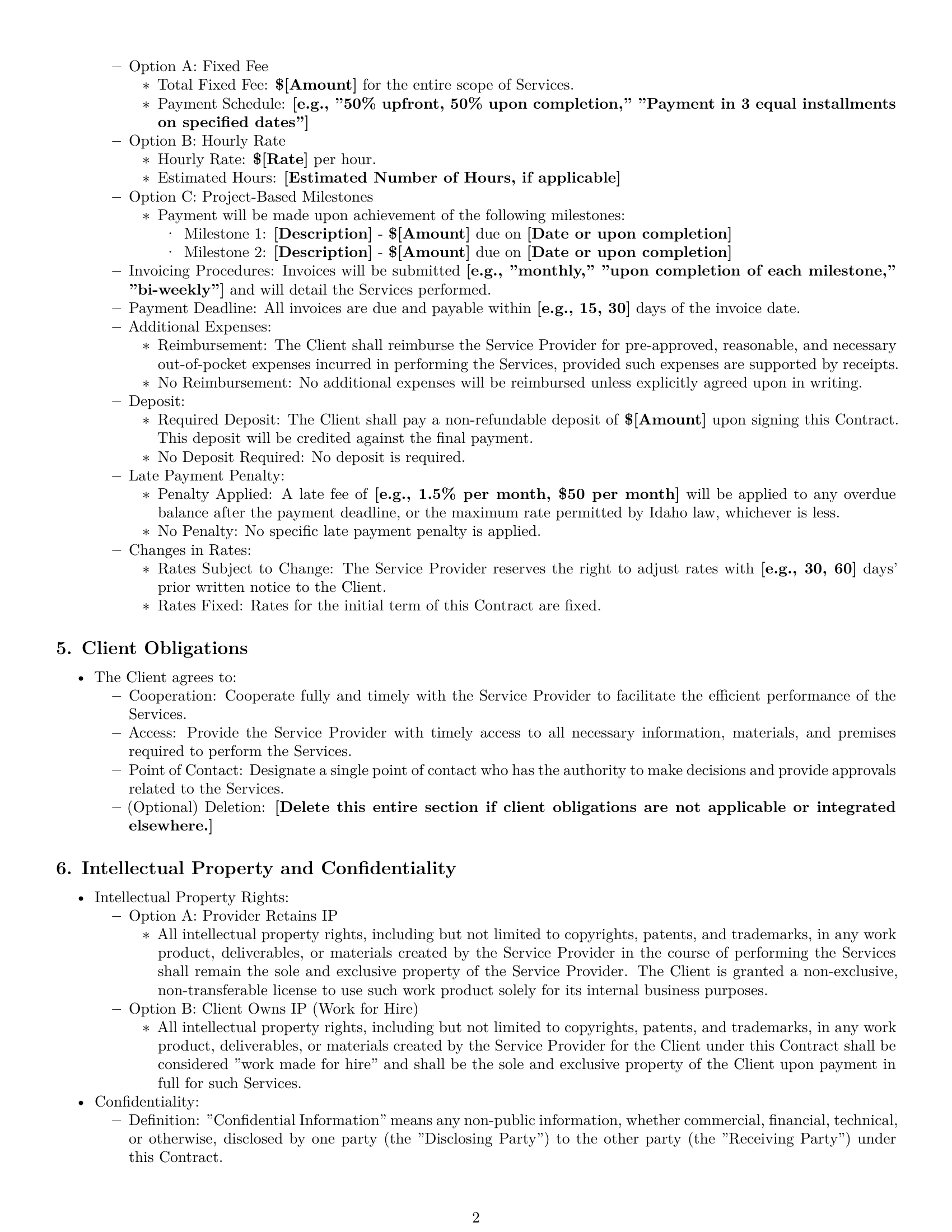 Preview page 2 of Pro Idaho service contract template