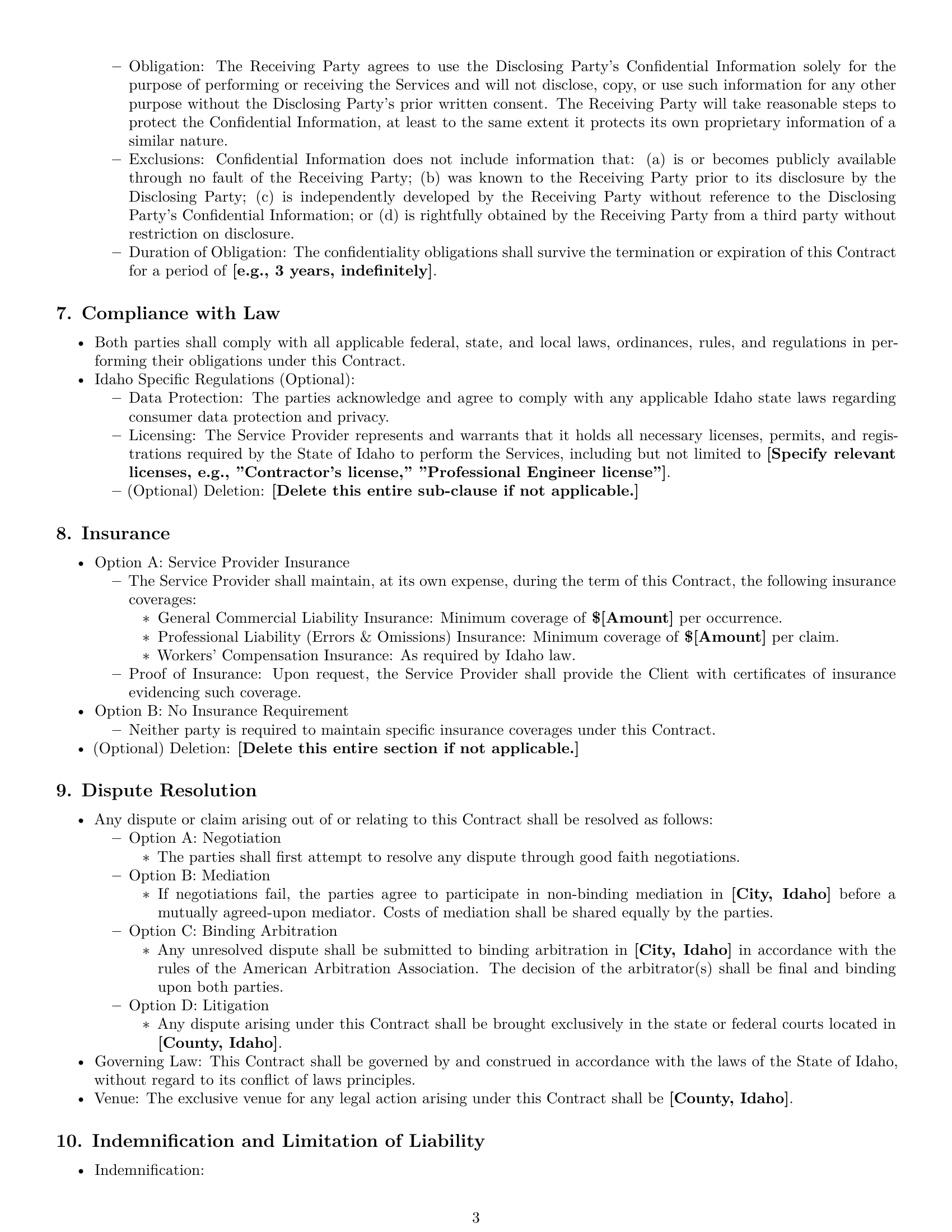 Preview page 3 of Pro Idaho service contract template